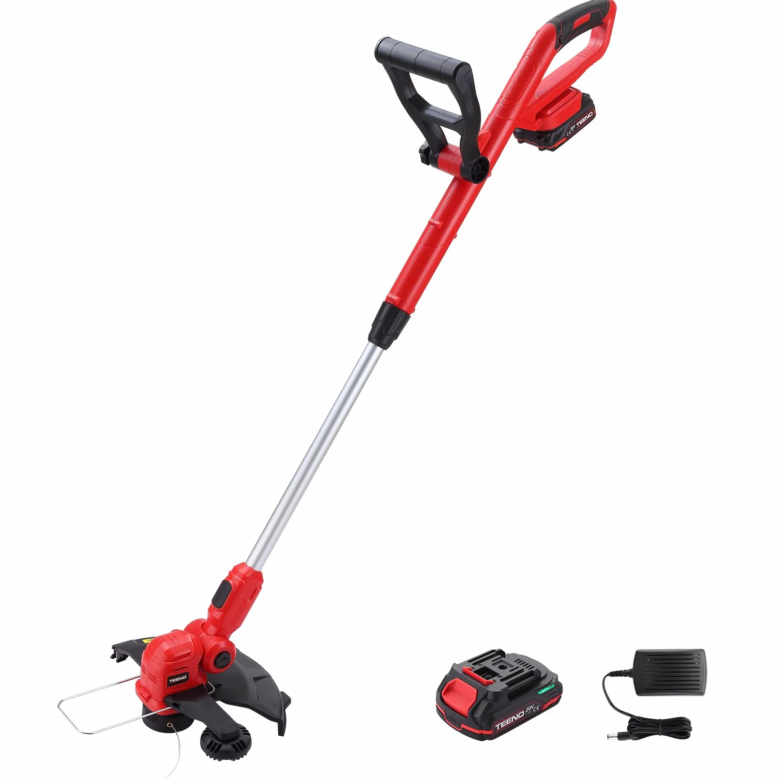 TEENO Bezprzewodowy trymer Rotofil 20 V 30 cm akumulatorowy do trawy 1x2 Ah z szybką ładowarką i uchwytem teleskopowym