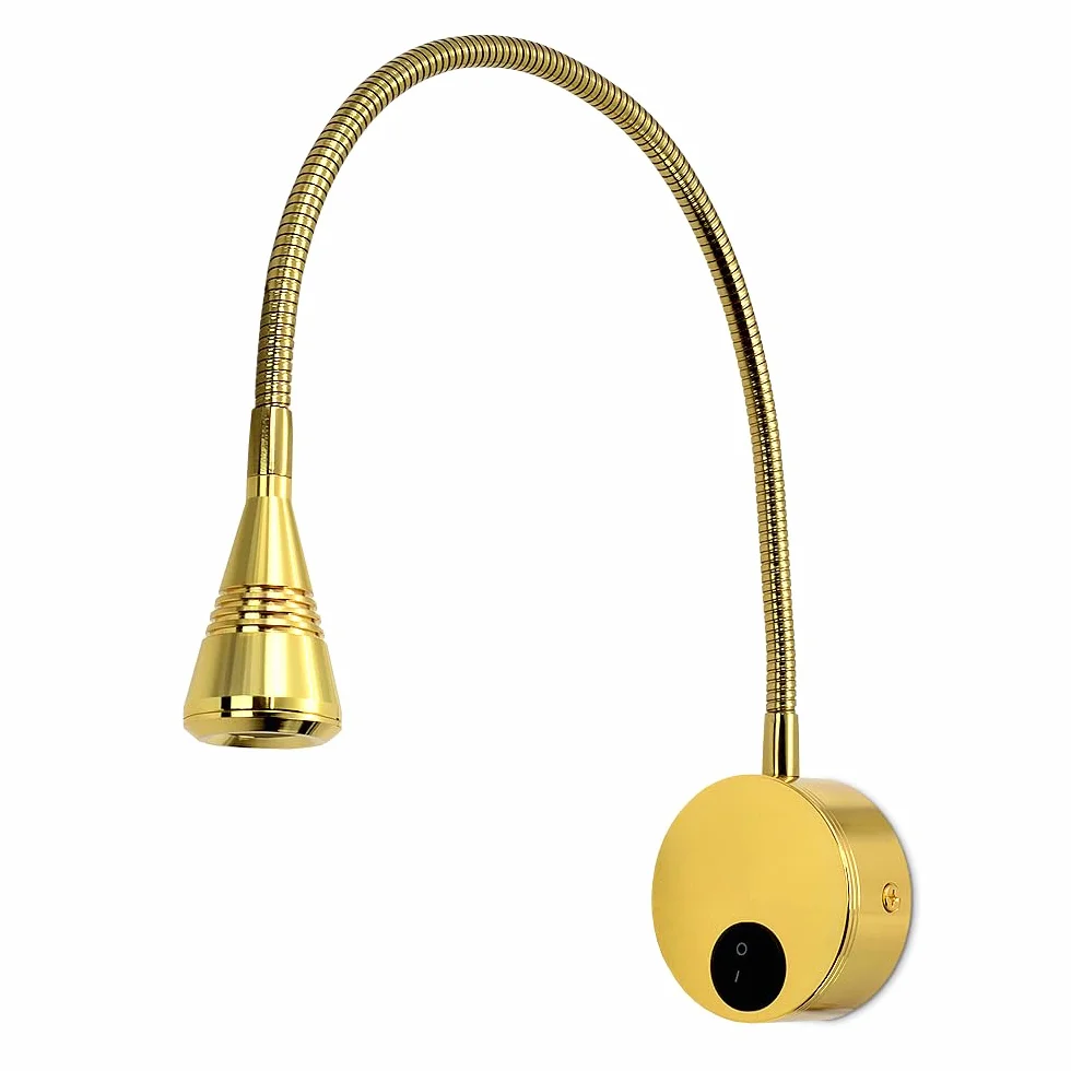 Kwazar Luminaire – Lampka do Czytania – Lampa LED 3 W – Elegancka z Wyłącznikiem – Neutralne Światło 4000 K, 180 lm – do Salonu, Biura – LORIS Złota