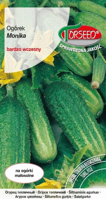 Monika nasiona ogórków – wczesne dojrzewanie, partenokarpiczne, idealne do świeżych sałatek i kiszenia, owoce 10-12 cm, idealne do nieogrzewanych szklarni i tuneli (1 gram)