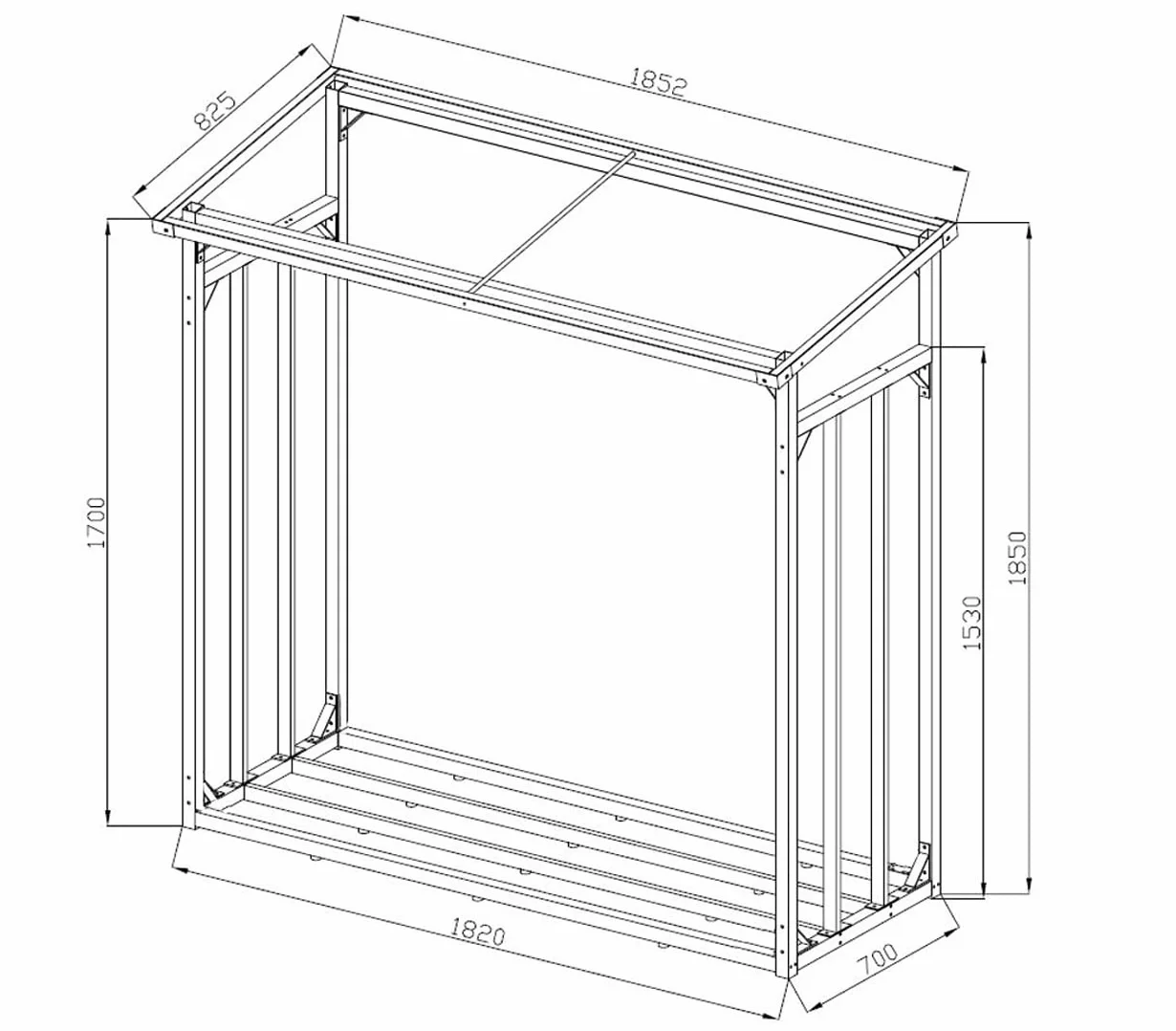 QUICK STAR Aluminiowy regał na drewno kominkowe XXL 185 x 70 x 185 cm, 2,3 m³