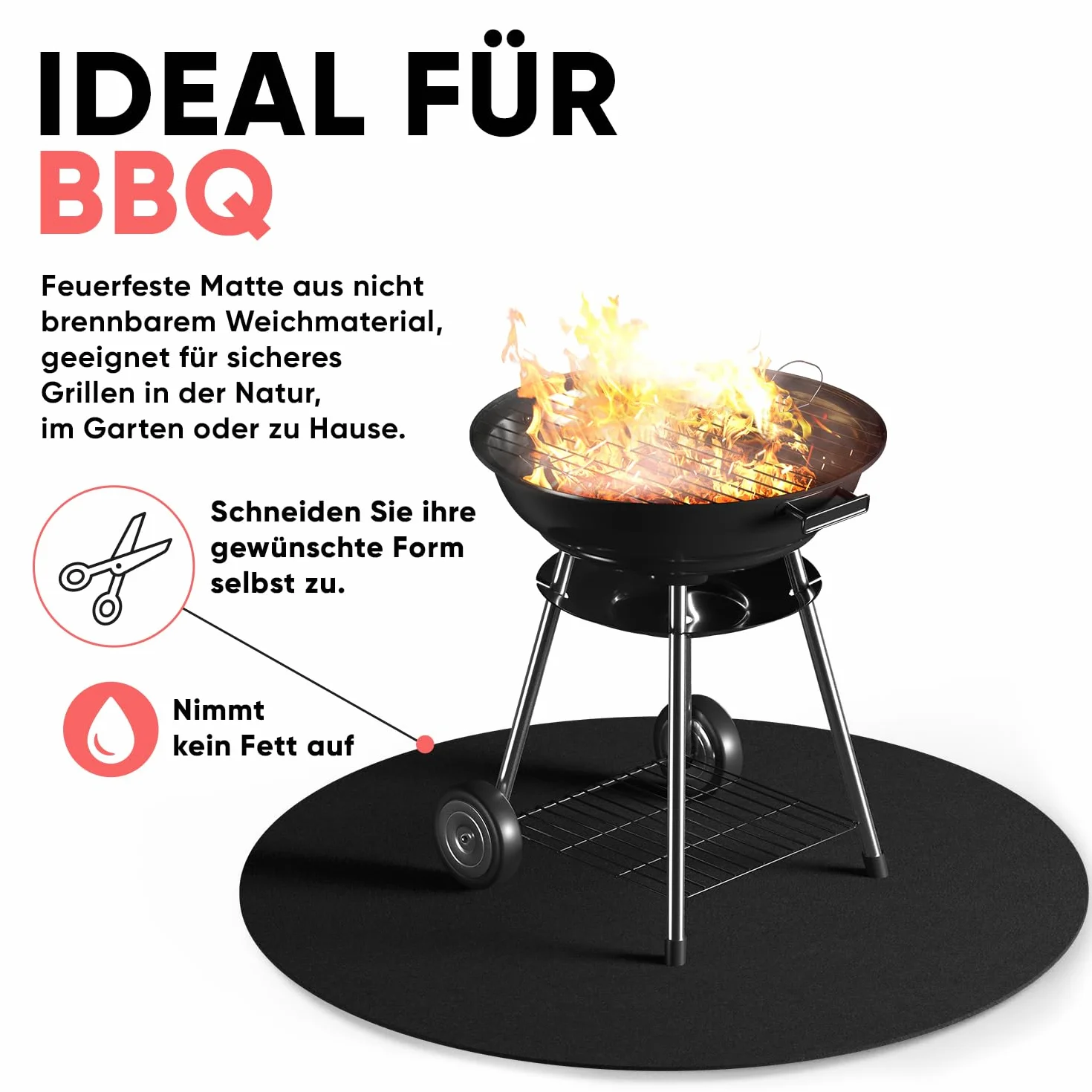 EVOCAMP Podstawa ognioodporna 60 x 60 cm czarna żaroodporność do 982 °C materiał ognioodporny idealna jako mata przeciwpożarowa lub jako podstawa grilla niepalna mata ciepłochronna płyta ognioodporna