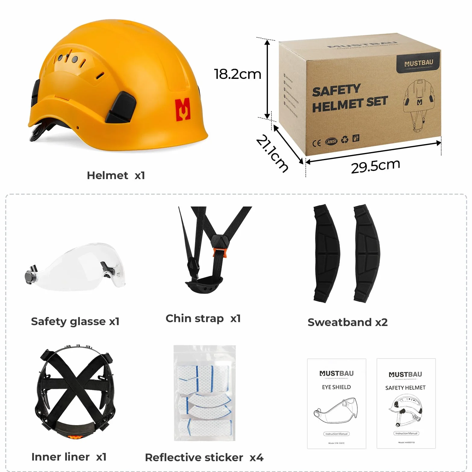 Kask ochronny z wizjerem, EN397 kask ochronny z opaską przeciwpotową, regulowany obwód głowy od 53 do 63 cm, wytrzymały materiał ABS dla mężczyzn i kobiet
