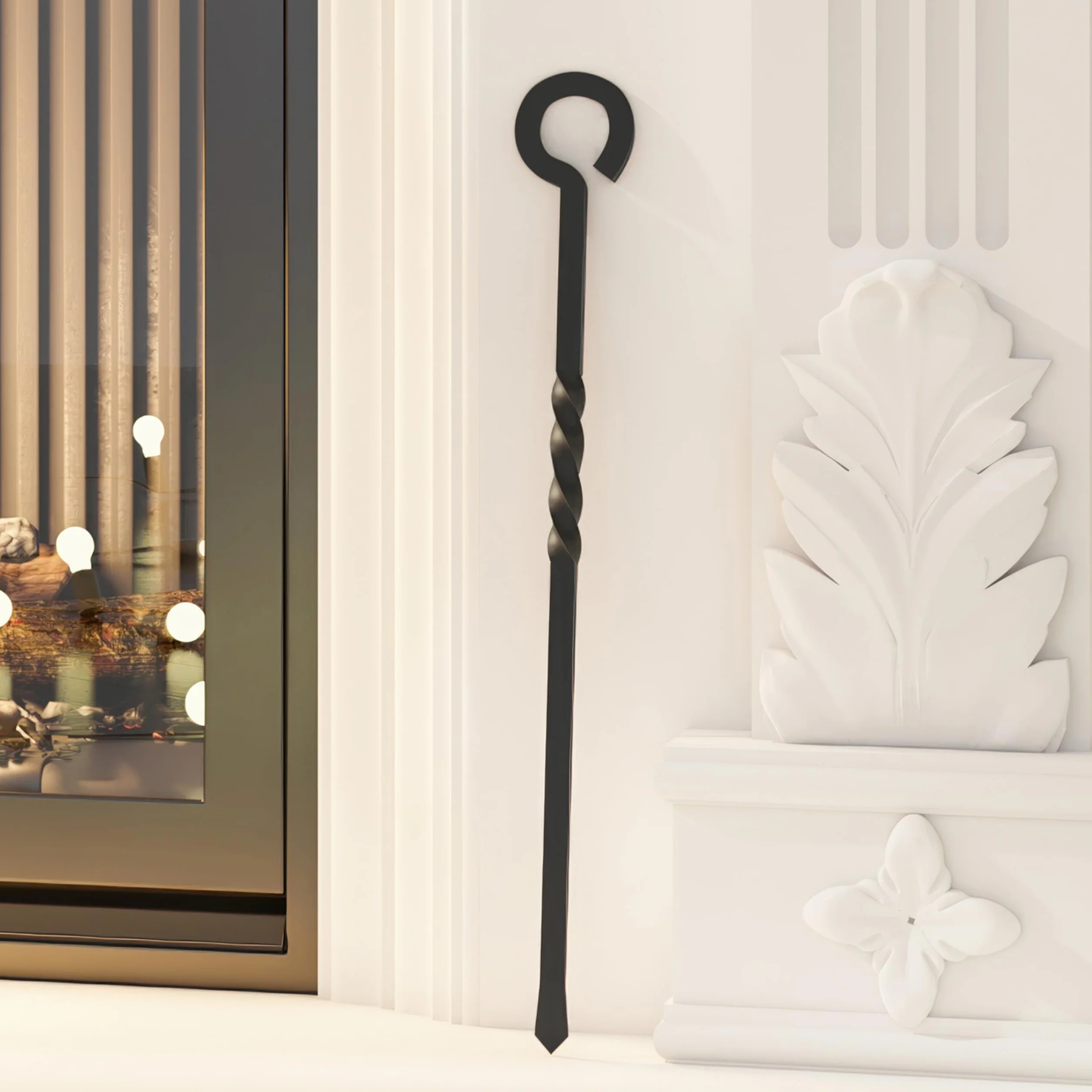 Kingson Black Fire Poker narzędzie kominkowe o długości 40,5 cm do palników na drewno i otwartego ognia, stylowe i funkcjonalne akcesorium do kominka