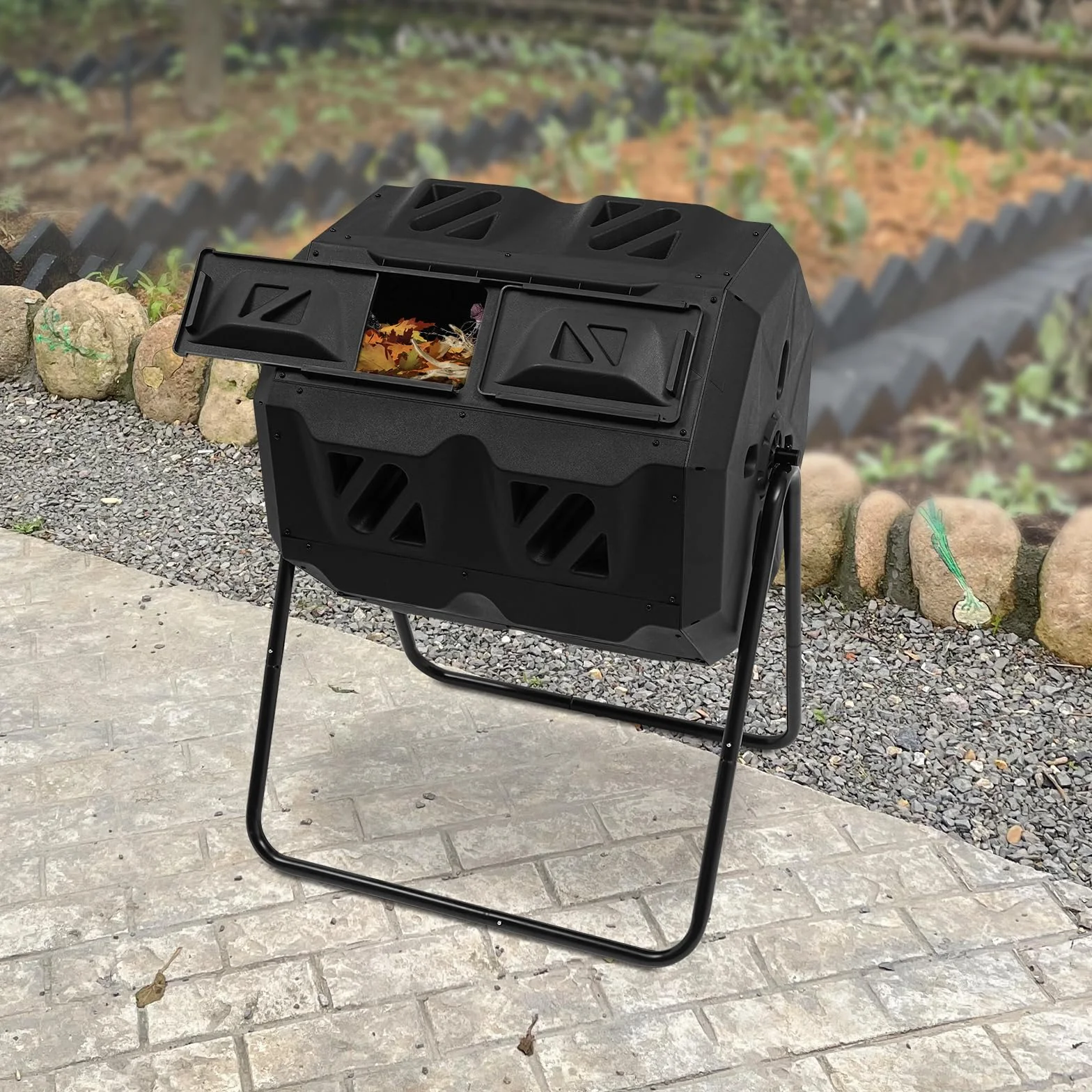 Kompostownik bębnowy 160 l czarny 70 x 60 x 93 cm