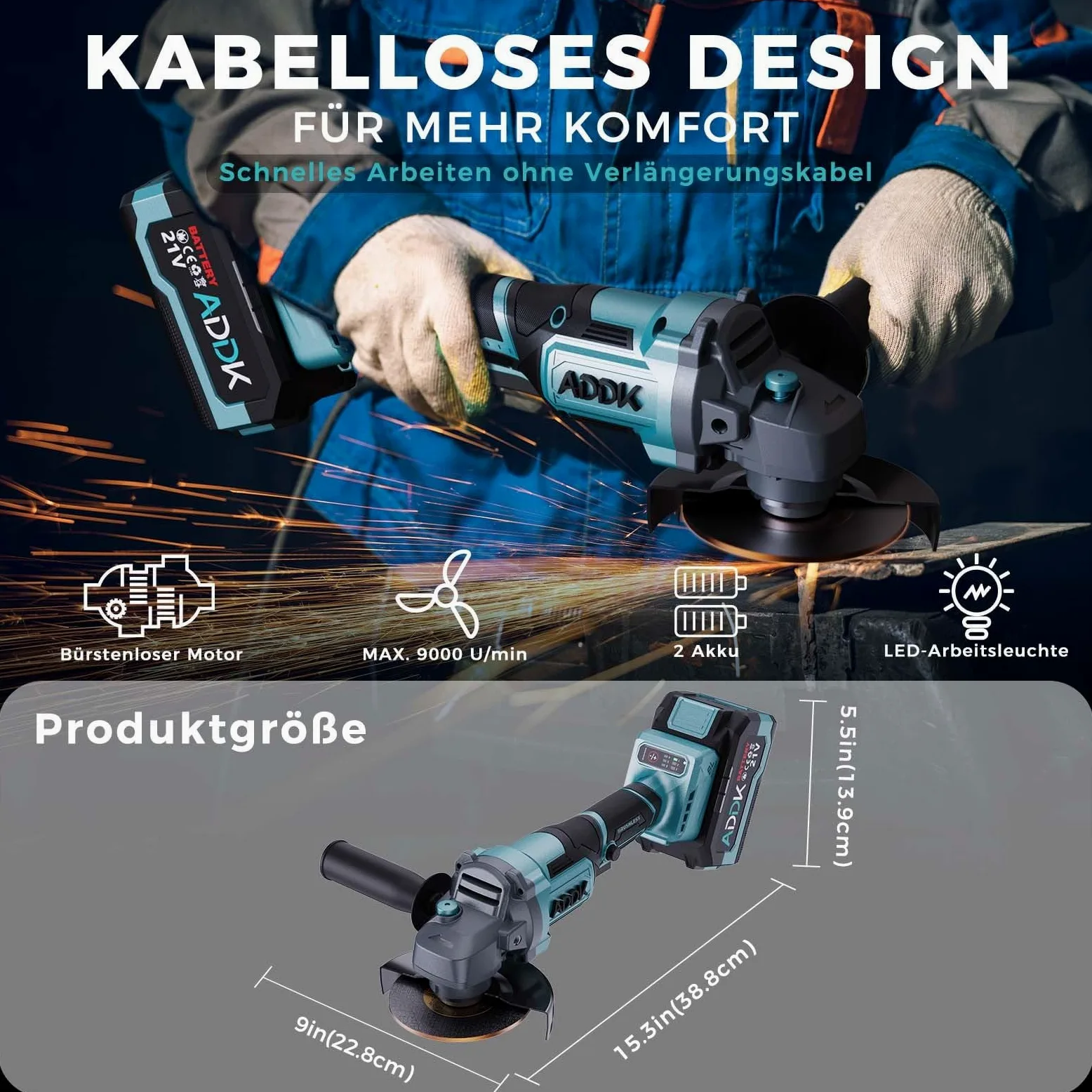 Szlifierka kątowa 125 mm, elektryczna szlifierka kątowa, bezszczotkowa szlifierka do metalu