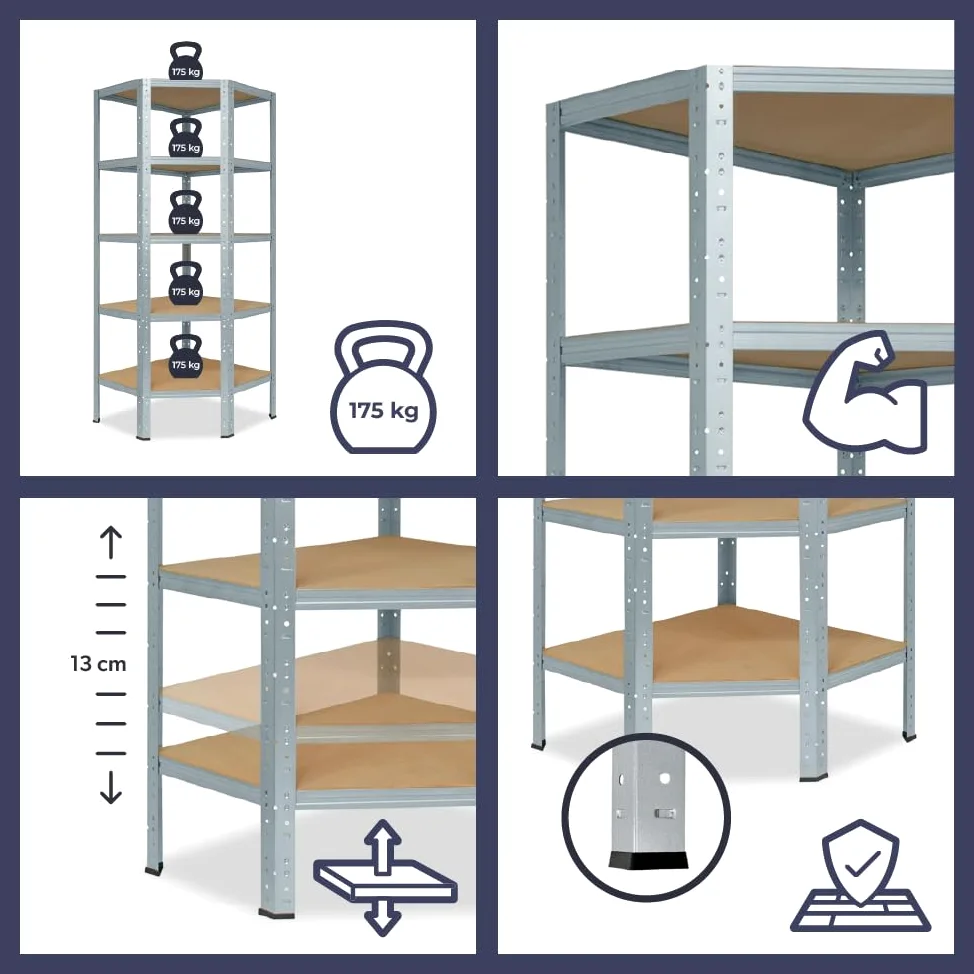 shelfplaza® Home regał narożny, 155 x 60 x 30 cm, ocynkowany, z 4 półkami – na głębokości 30 cm – do piwnicy, magazynu, regał metalowy, garażowy, system półkowy, regał warsztatowy, regał gospodarstwa domowego