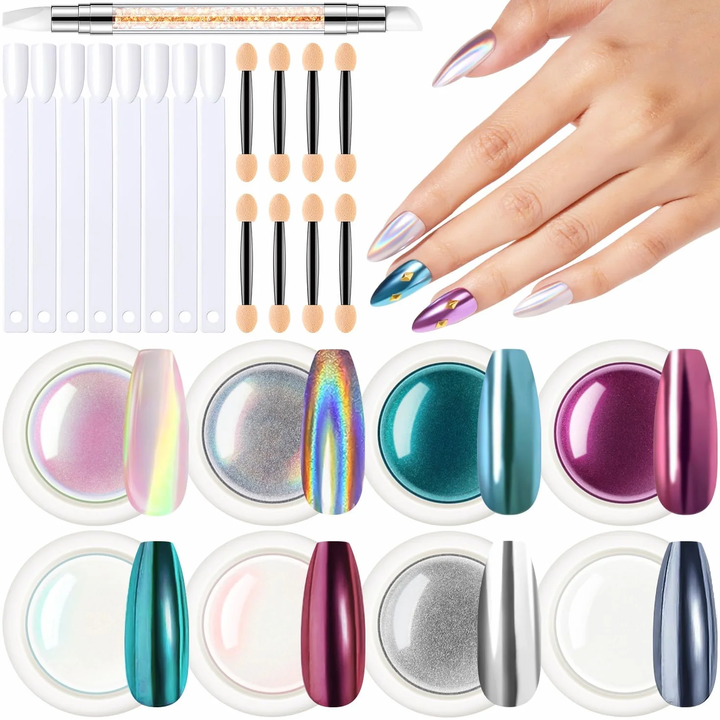 Modelones Chromowany puder do paznokci Glitzer Nail Art Glitzer Powder do salonu DIY - zestaw 25 szt. 3