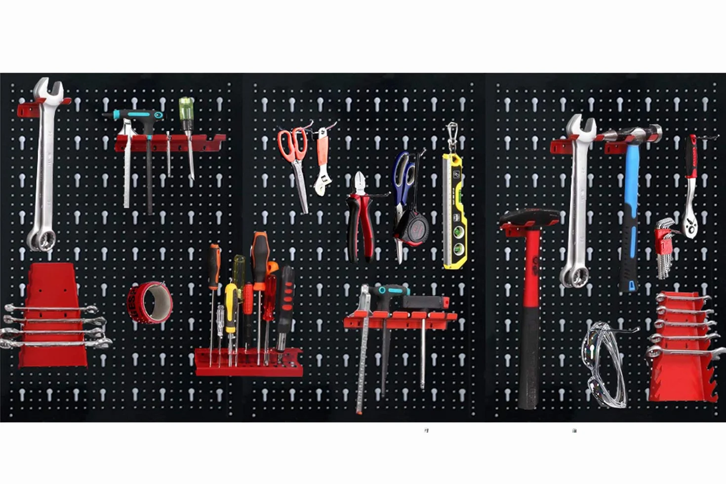 HENGMEI Ścianka narzędziowa z metalu z 17-częściowym zestawem haków 120 x 60 x 2 cm ściana perforowana do warsztatu