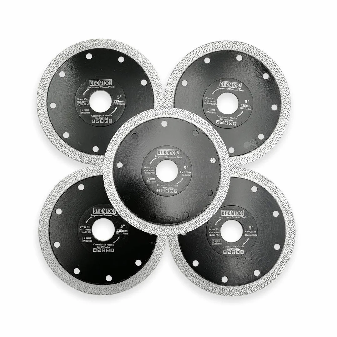 DT-DIATOOL Diamentowe ostrze piły 5 szt., 125 mm, tarcza tnąca z siatką X, turbo, do płytek porcelanowych, marmuru, ceramicznego granitu