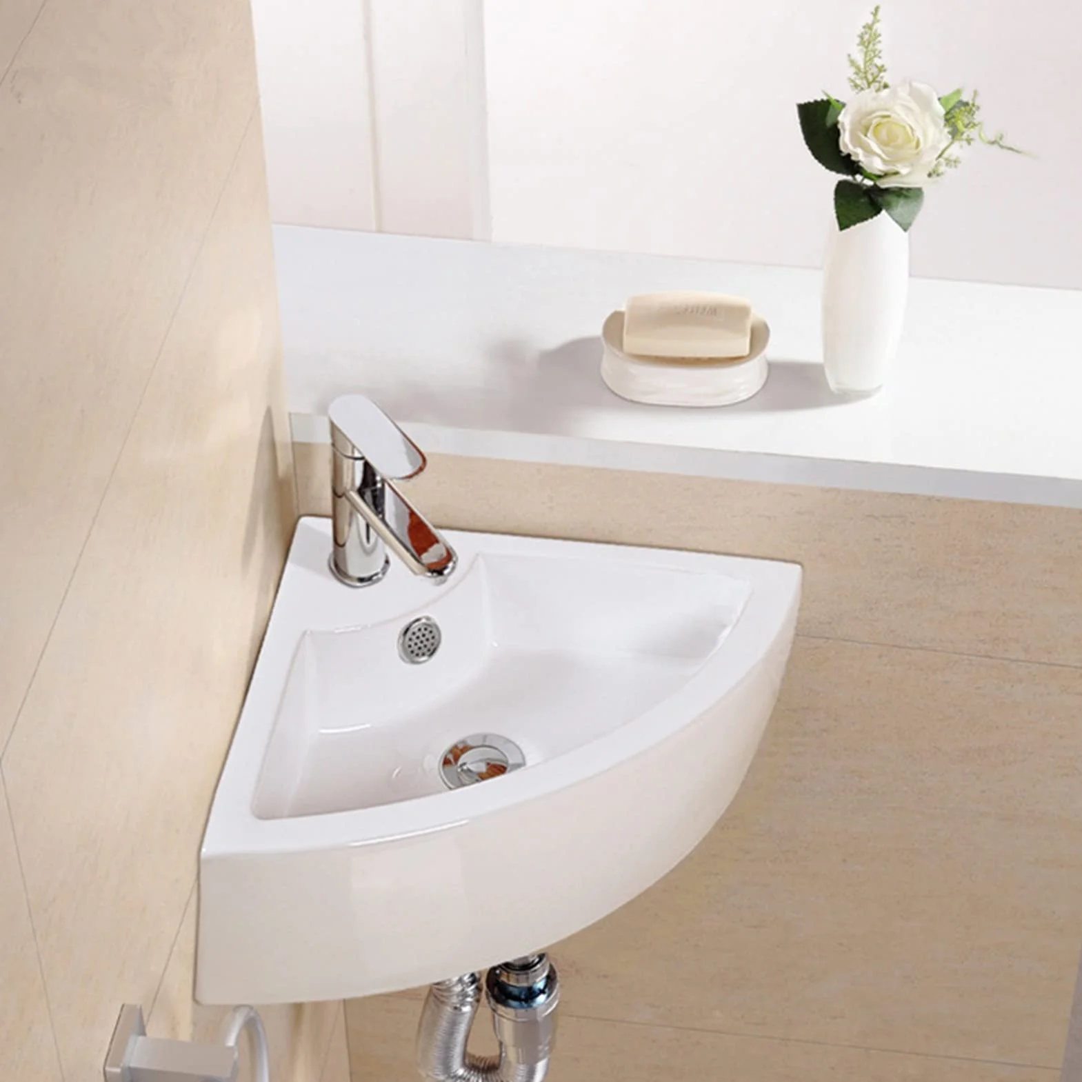 Umywalka Łazienkowa Biała, Mała, Narożna, Do Montażu Na Ścianie? Trójkątna, Porcelanowa, Ceramiczna, Do Montażu Na Ścianie, Mini Umywalka Łazienkowa, Umywalka Nablatowa,
