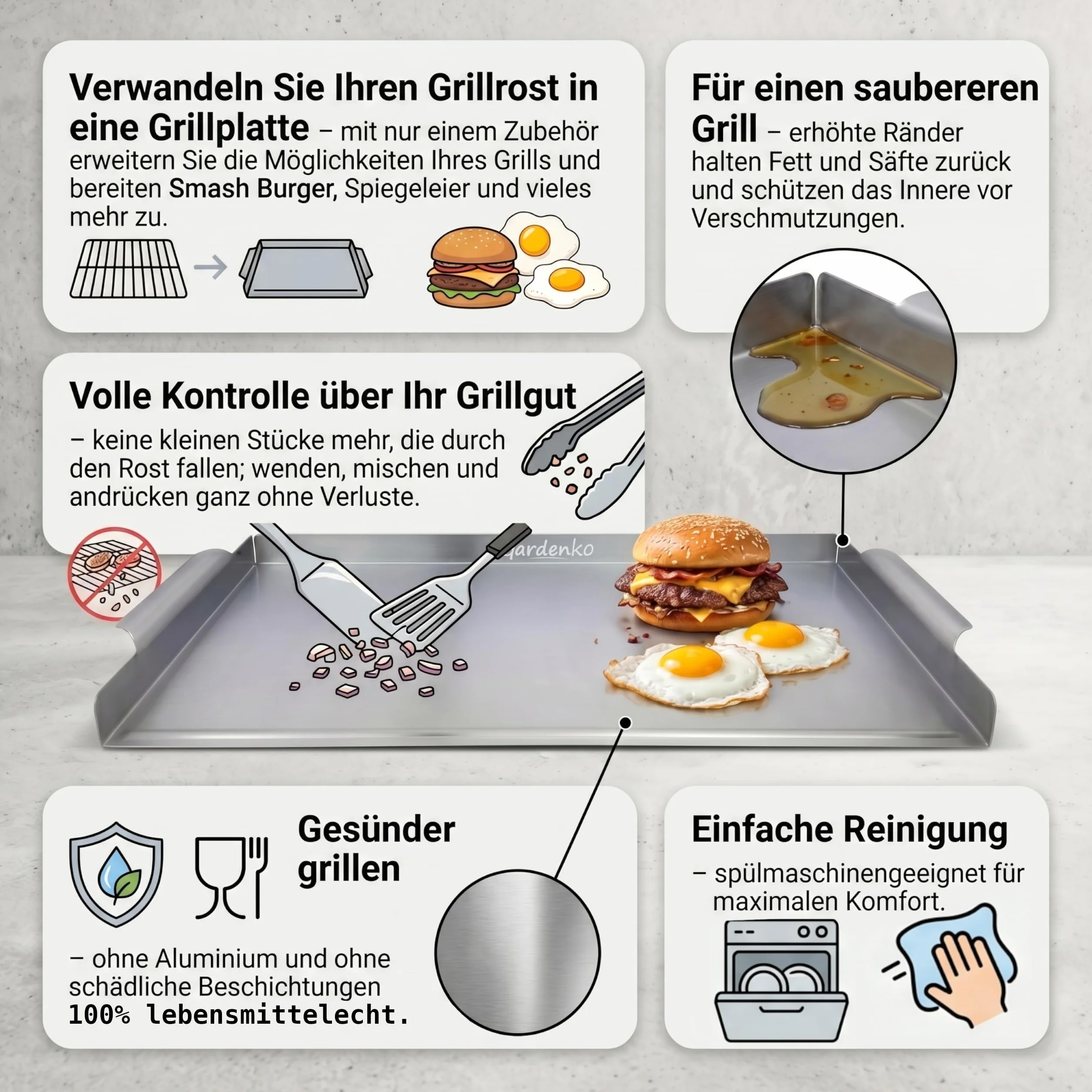 Płyta grillowa ze stali nierdzewnej 1 mm 39,4 x 29,1 cm do grilla węglowego plancha do smash burgerów