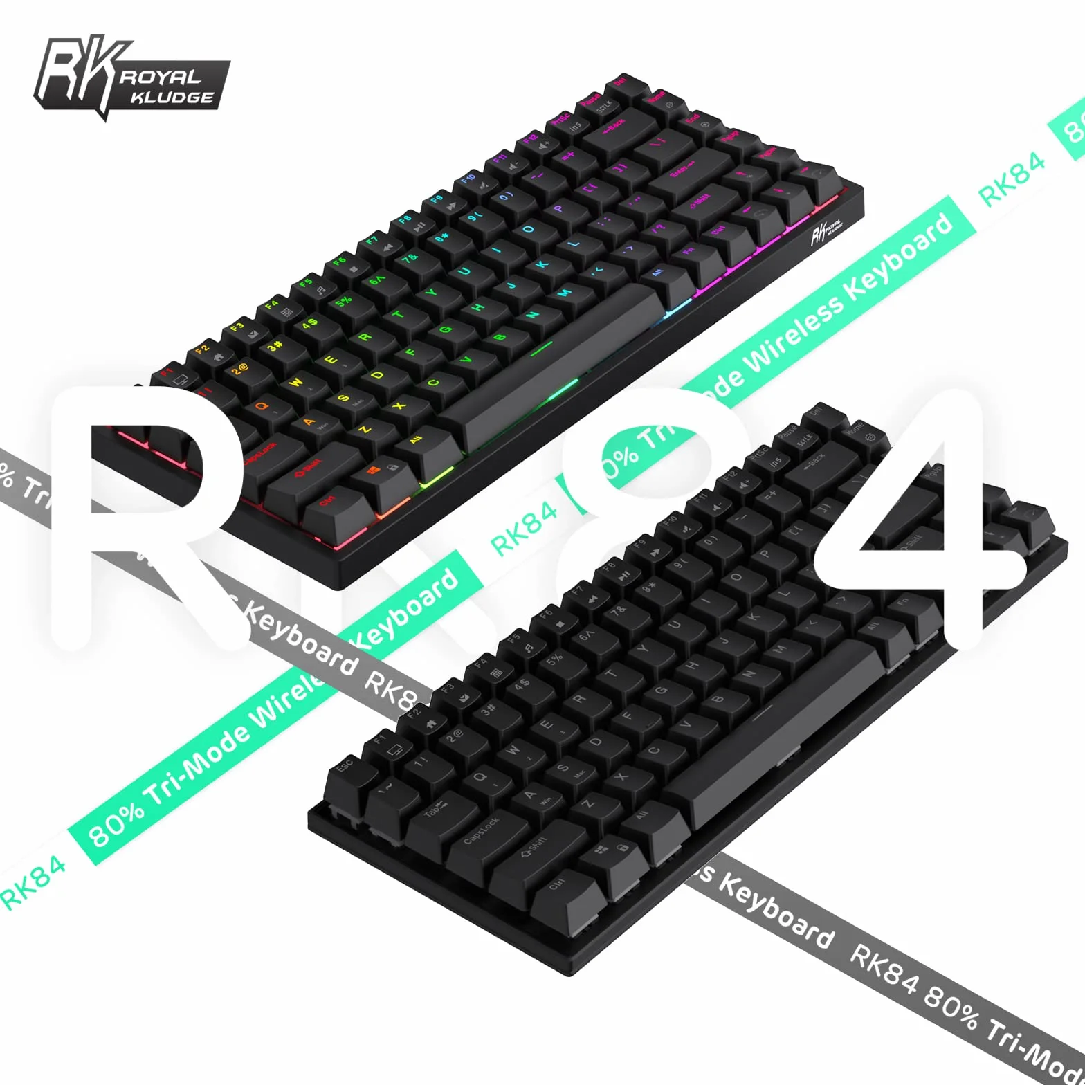 RK ROYAL KLUDGE RK84 Bezprzewodowy Bluetooth/2.4Ghz 80% RGB mechaniczna klawiatura do gier, trzy tryby podłączania klawiatury z Hot-Swappable cichy i liniowy czerwony przełącznik, czarny