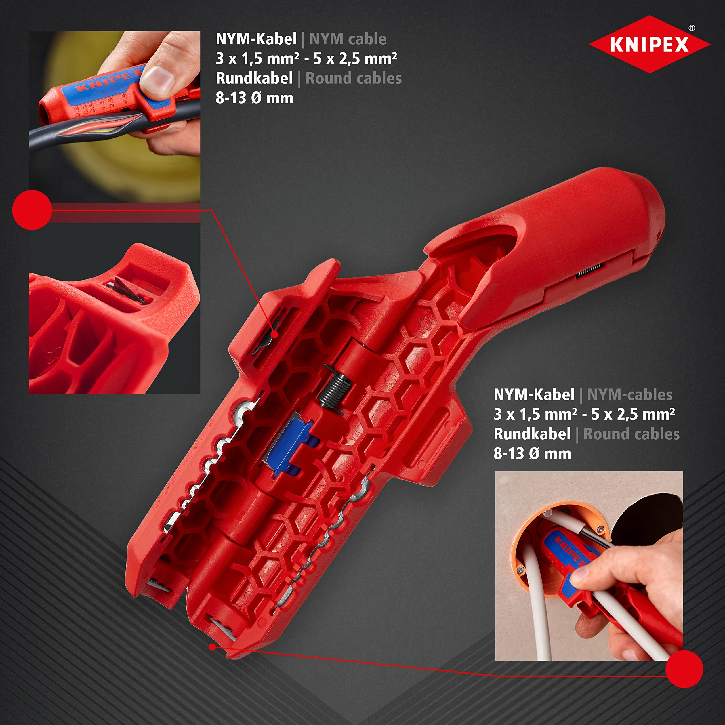 Knipex Zestaw szczypiec do prac warsztatowych i serwisowych karta do sprzedaży w systemie & Uniwersalne narzędzie do ściągania izolacji KNIPEX ErgoStrip, pakiet samoobsługowy