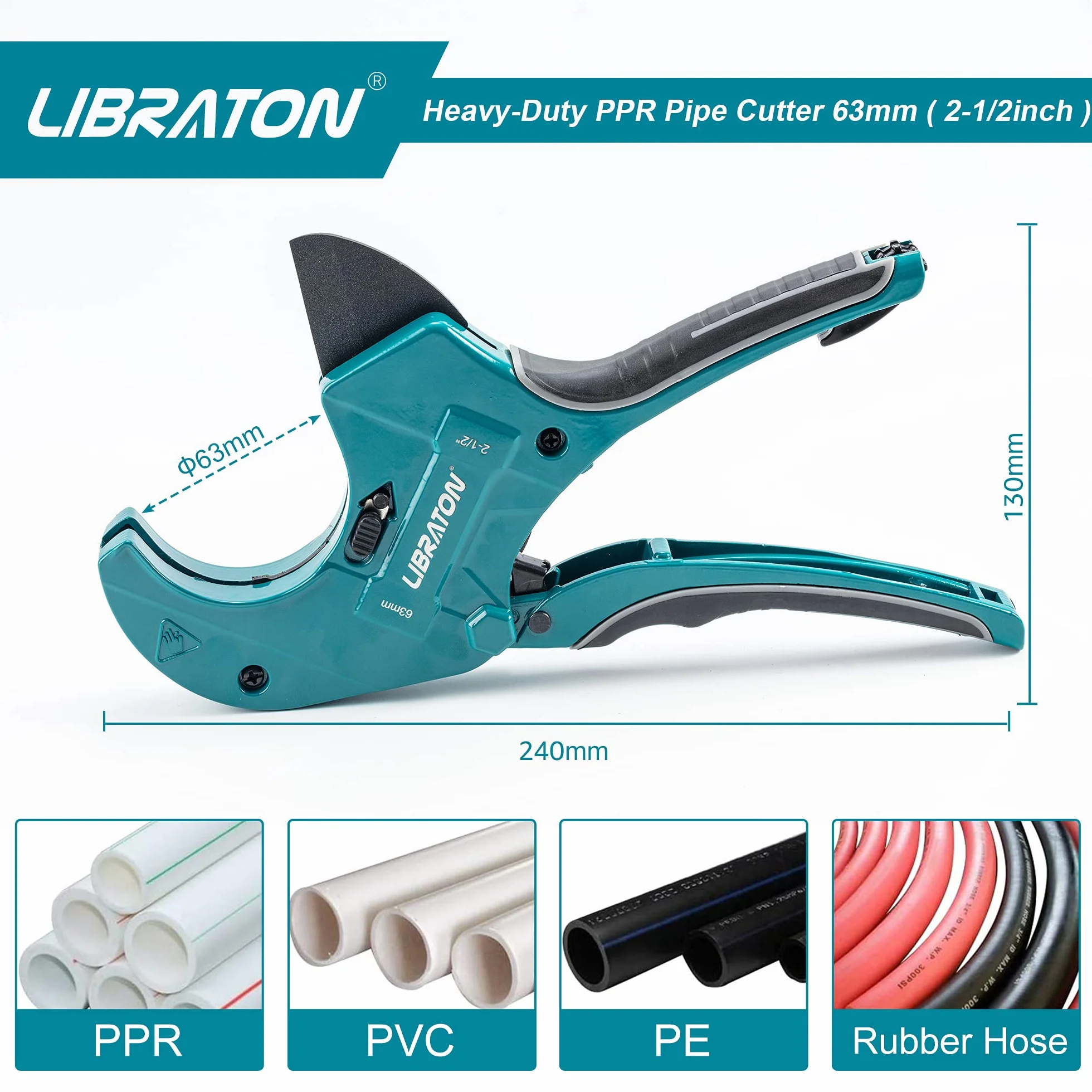 Libraton Obcinak do rur z PCW 63 mm, duży frez PVC, ulepszone ostrze do wytrzymałości, obcinacz do rur z tworzywa sztucznego do cięcia rur PVC, rur PEX, rur z tworzywa sztucznego