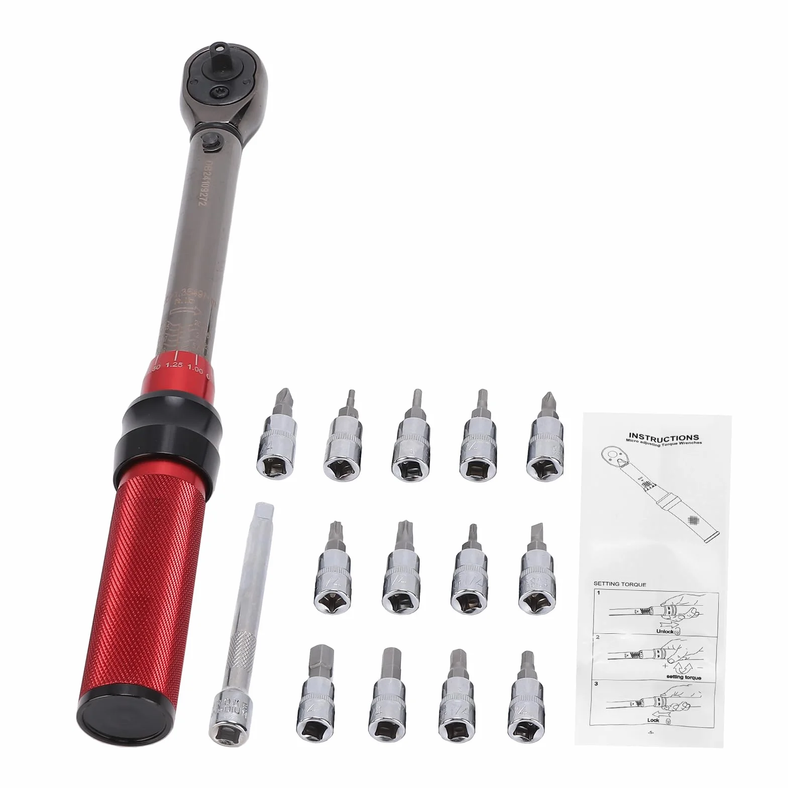 Jeffergarden Zestaw Kluczy Dynamometrycznych Click Zestaw 1 Kluczy Dynamometrycznych z Napędem 4 Cali od 2,5 do 30 Nm z dwustronną grzechotką o 72 Zębach CR V Stal i Aluminium do Rowerów E Bike