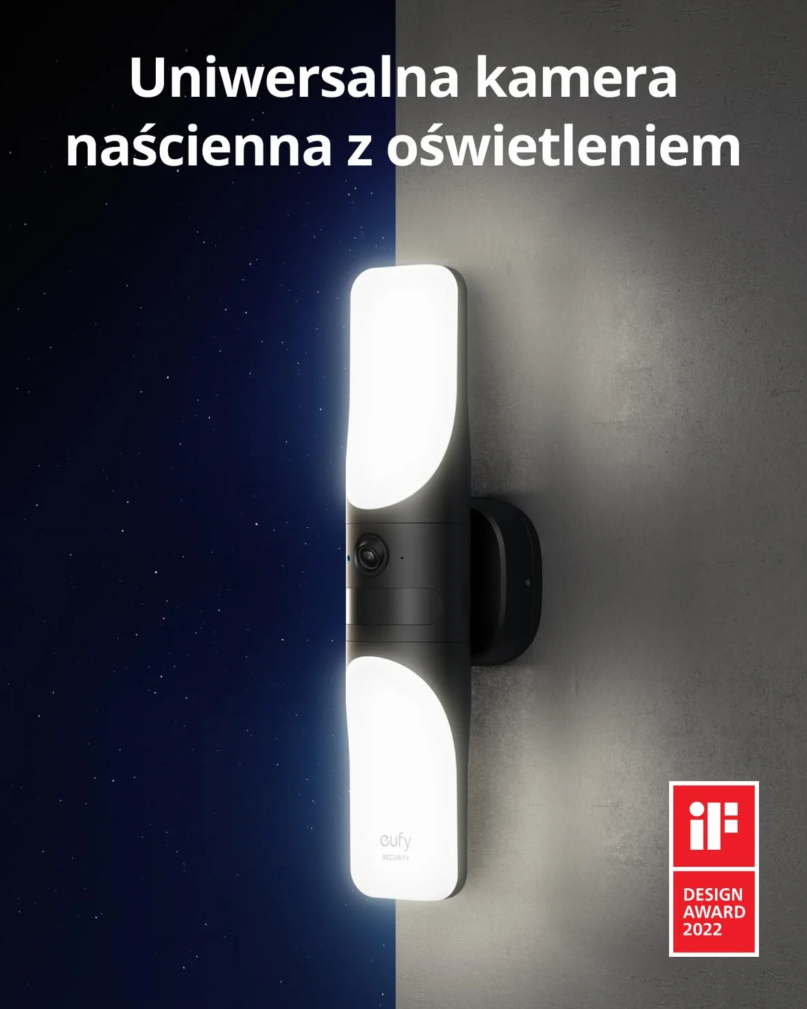 eufy Security Przewodowa lampa ścienna z kamerą S100, zewnętrzna kamera bezpieczeństwa, kamera 2K ze światłem 1200 lumenów, kolorowy noktowizor, oświetlenie aktywowane ruchem, bez miesięcznych opłat
