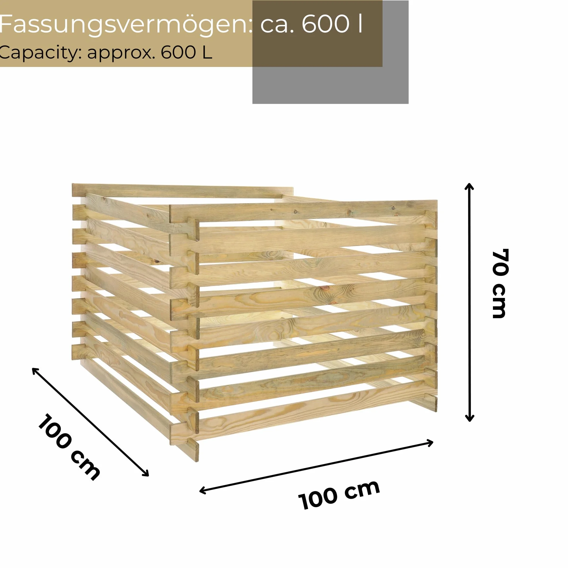 Kompostownik Ogrodowy z Drewna 100x70x100 cm Prosty Montaż