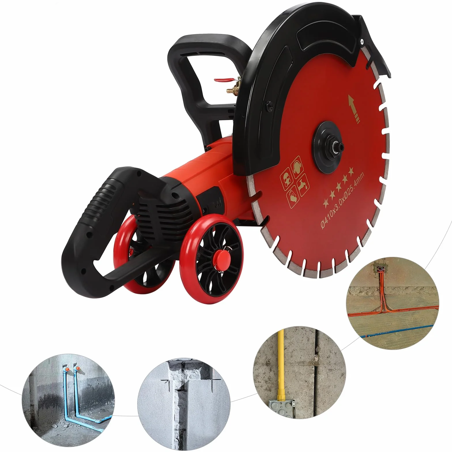 Elektryczna piła do betonu, rowkownica ścienna, piła tarczowa o dużej mocy 2800 W, głębokość cięcia 165 mm, piła tarczowa na mokro/sucho z przewodem wodnym, pompą wodną, ostrzem, do kamienia i cegły