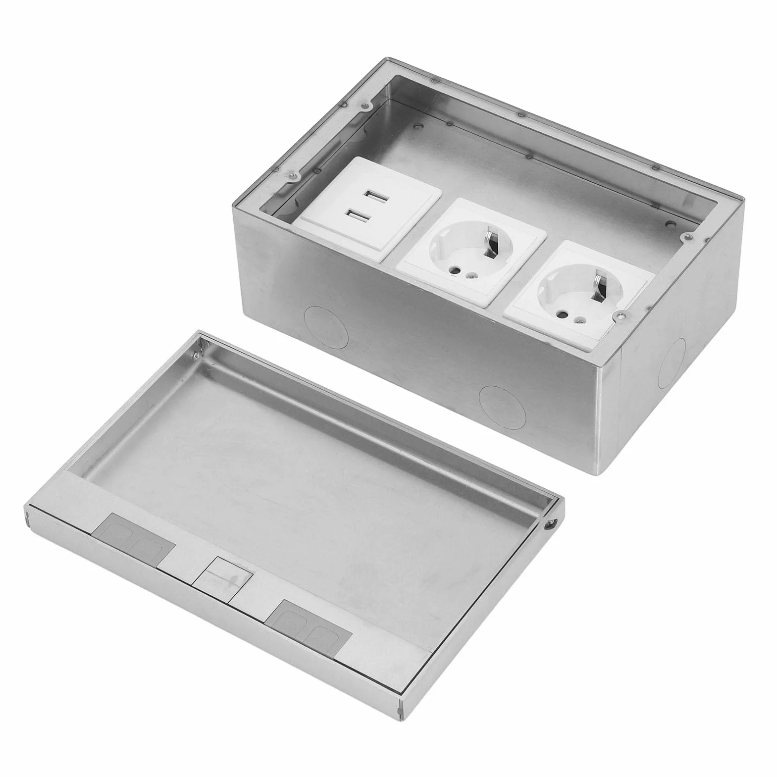 Zestaw Wodoszczelnych Gniazdek Podłogowych do Wbudowania – Gniazdo ze Stali Nierdzewnej o Mocy 4 KW z 2 Portami USB do Biura i Domu