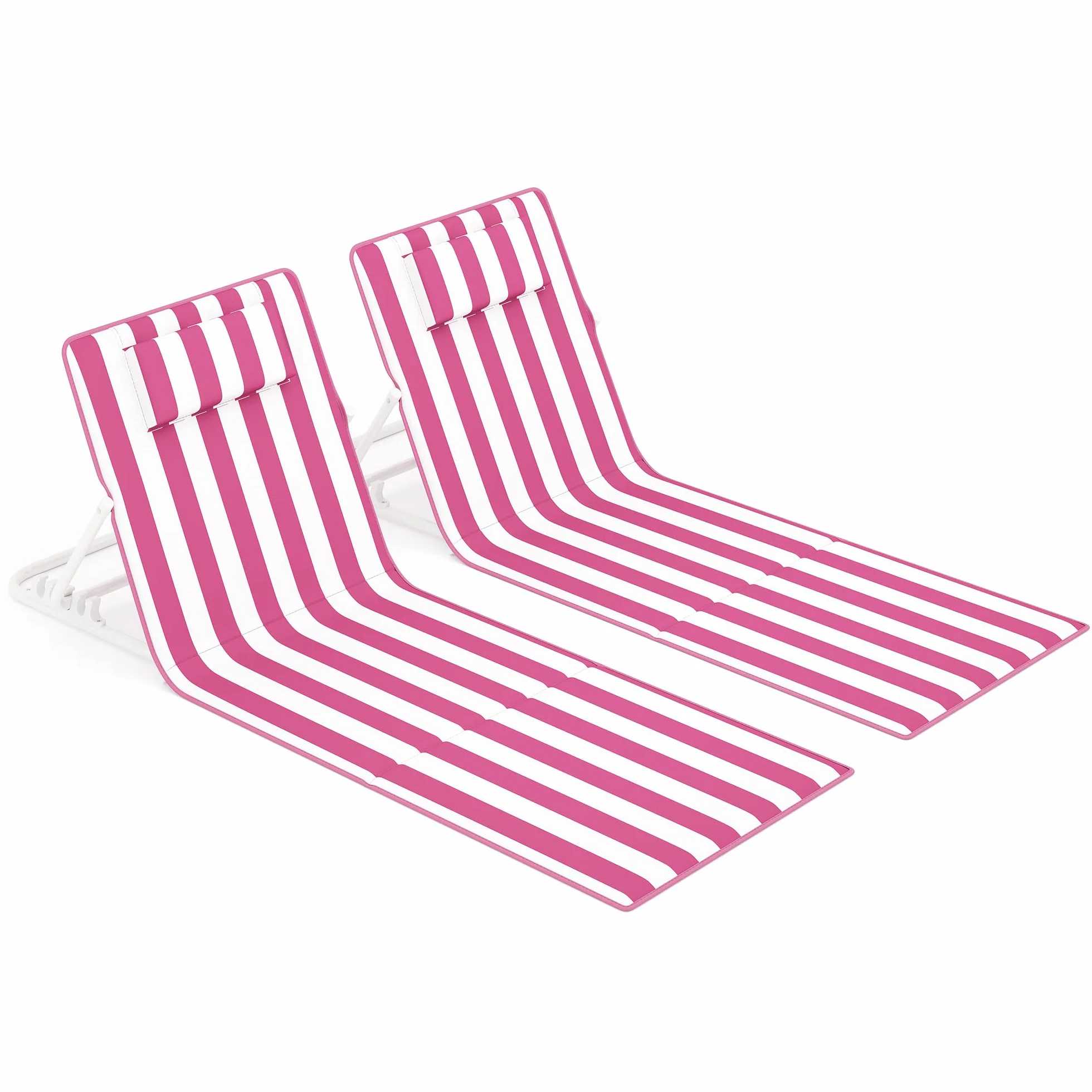 SONGMICS Krzesło plażowe składane 2 szt. 158x55 cm różowo-białe paski