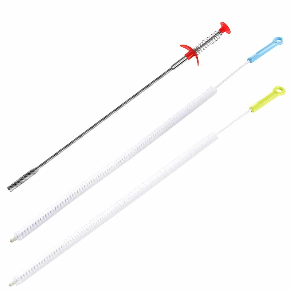 SENHAI 2 szczotki do czyszczenia odpływu kanalizacyjnego, 71 cm, z 1 ślimakiem węża, zginana odpływ odpływ łapacz włosów, do łazienki, kuchni, toalety, niebieski, zielony