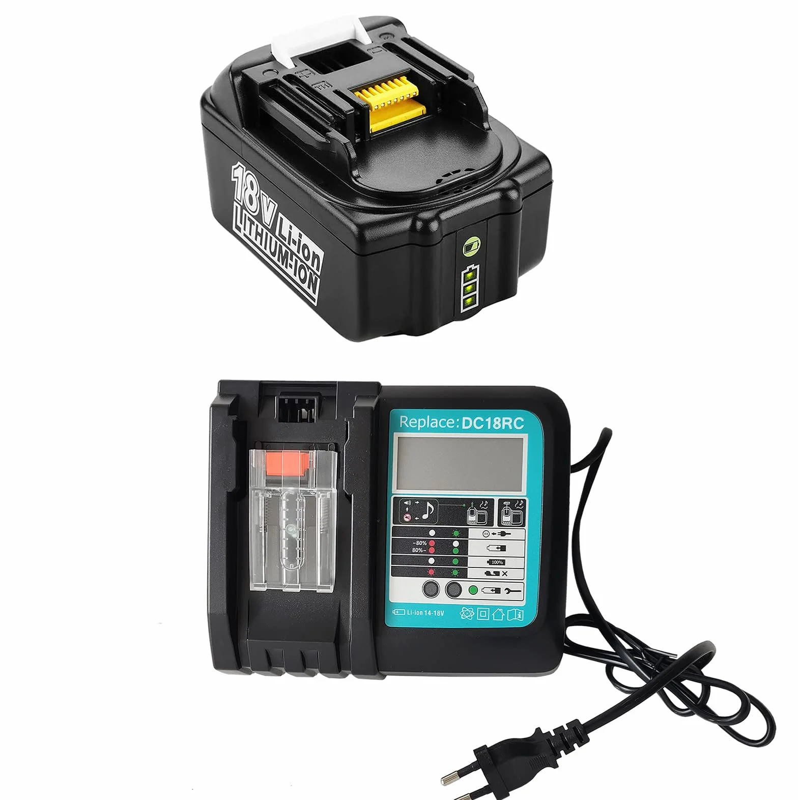 Ładowarka DC18RC zamiennik do akumulatora Makita 5 Ah BL1850B BL1860B BL1830B + akumulator BL1850B 18 V 5000 mAh kompatybilna z akumulatorem Makita 18 V z ładowarką dc18rc