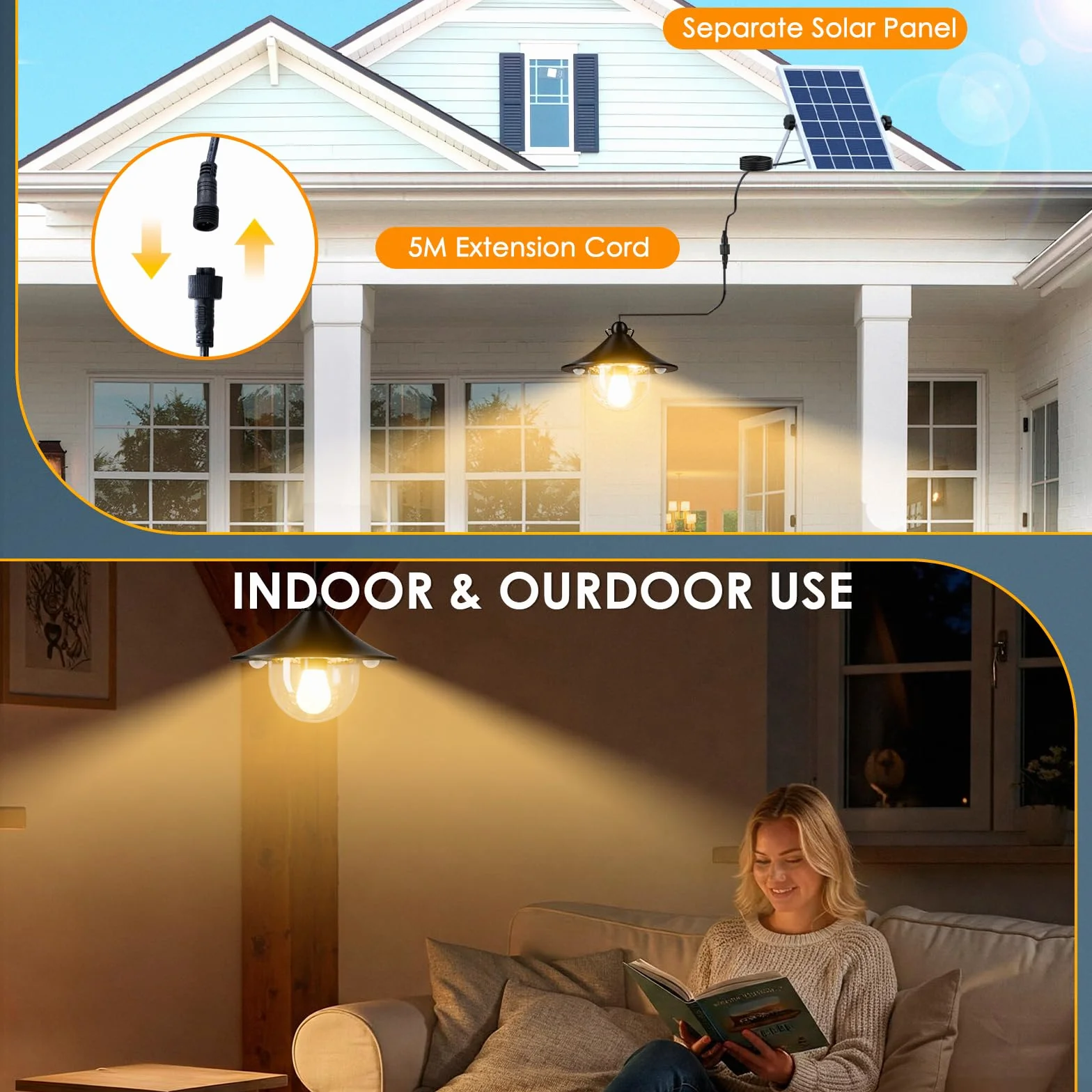Quntis Zewnętrzna lampa solarna z pilotem zdalnego sterowania i żarówka E27, wodoodporna zewnętrzna lampa solarna IP65 z czujnikiem ruchu, 5 trybów, 2700K-6500K, 80 diod LED do pergoli ogrodowej