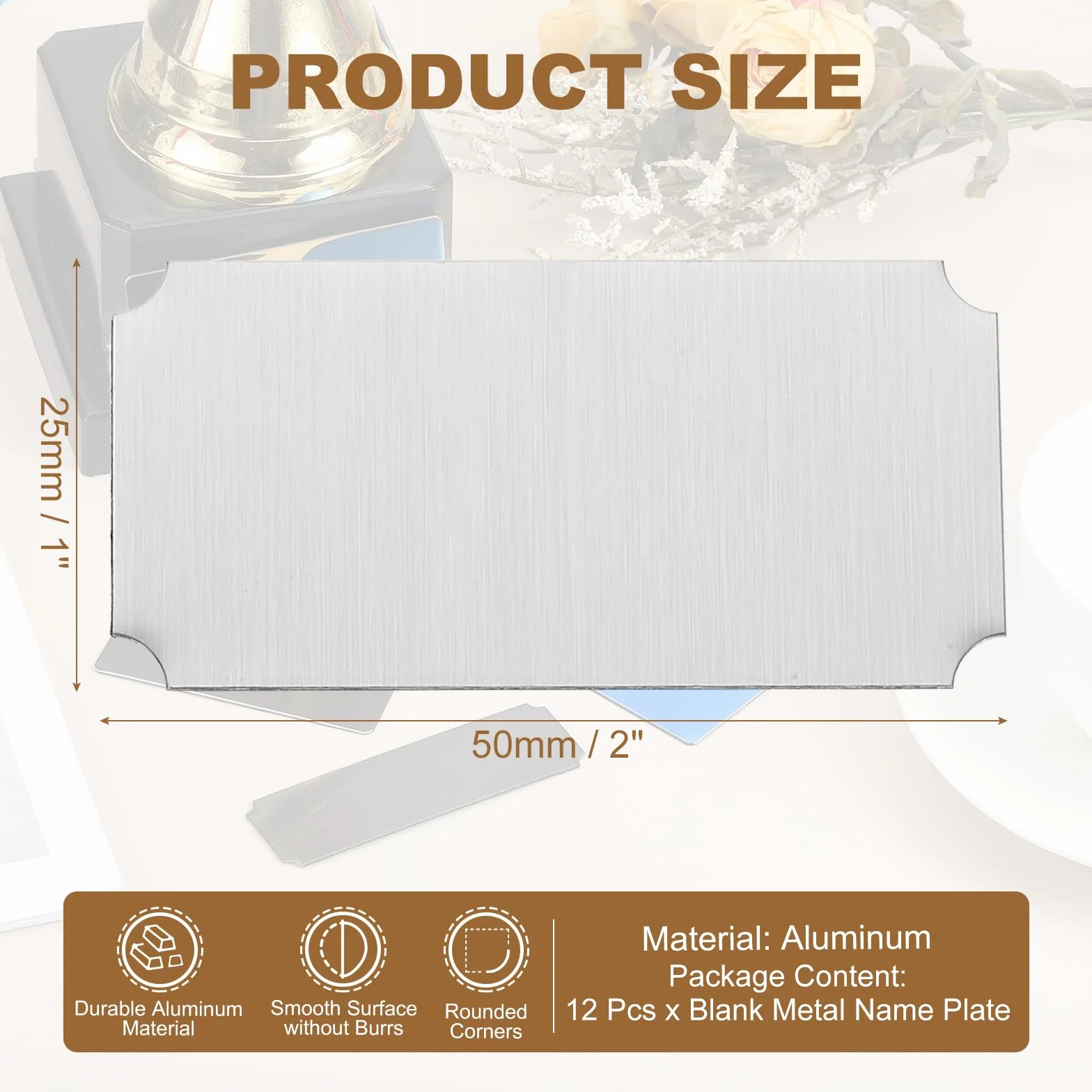 QUARKZMAN 12 pustych tabliczek, 2 x 1" metalowa tabliczka znamionowa grawerowana laserowo mocna tabliczka znamionowa spersonalizowana anodowana aluminium do oznakowania DIY, srebrny rzeźbiony kąt