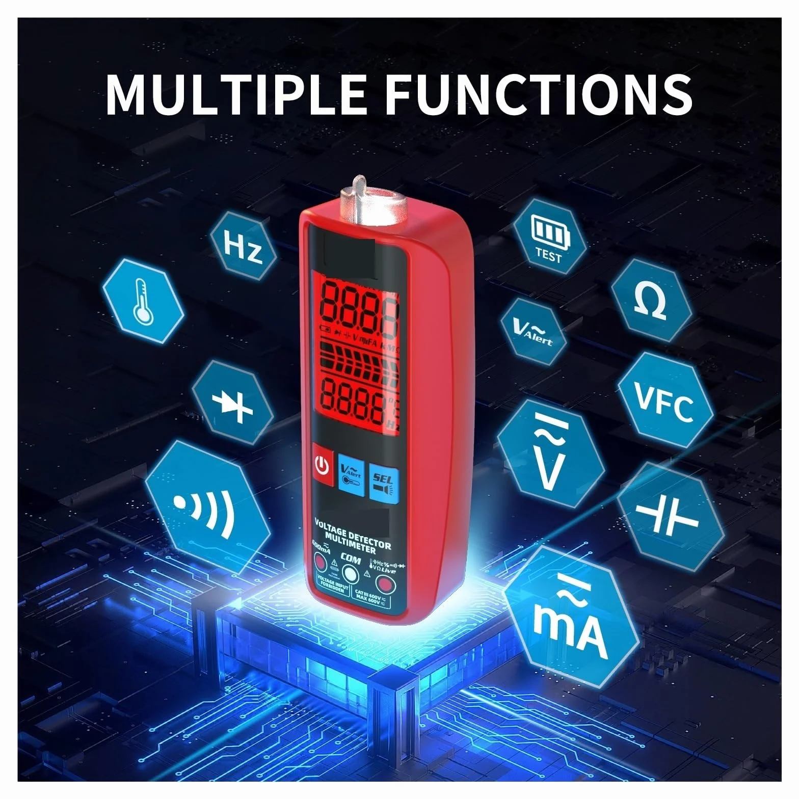 Inteligentny Multimetr Cyfrowy VFC DC AC Tester Napięcia Woltomierz True Dioda Pojemnościowa Ohm NCV Bezdotykowy Szybko Dokładnie Łatwy Odczyt(A5X USB Charging)