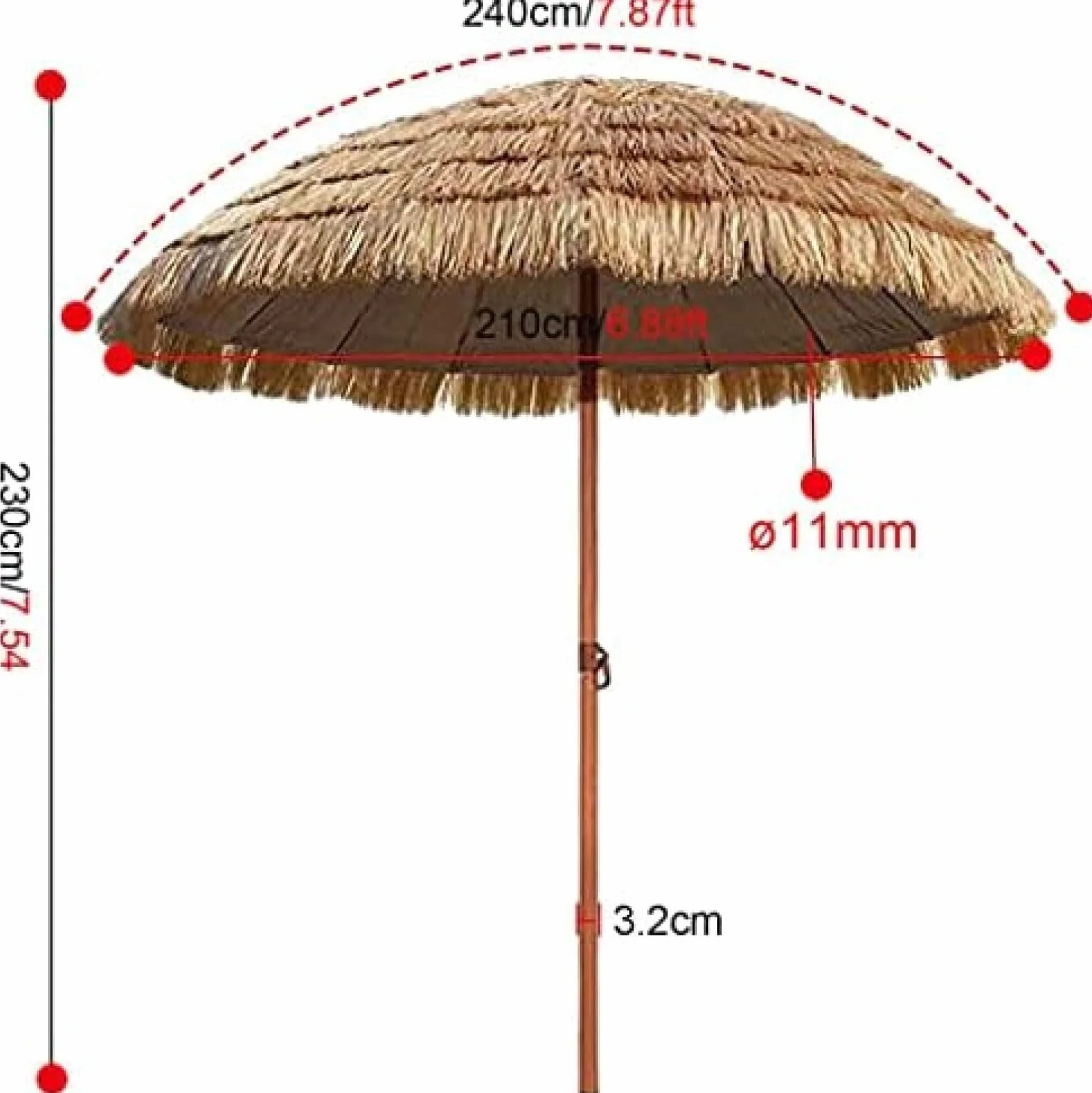 Parasol Ogrodowy Wodoodporny Przeciwsłoneczny Składany Przechylany Ø240cm (7,8 Stopy) Hawajski