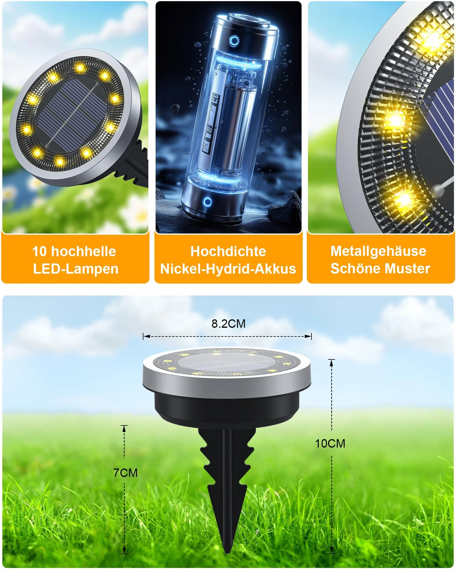 Solarne lampy na ziemię, lampy ogrodowe, wodoodporne stopnia IP65