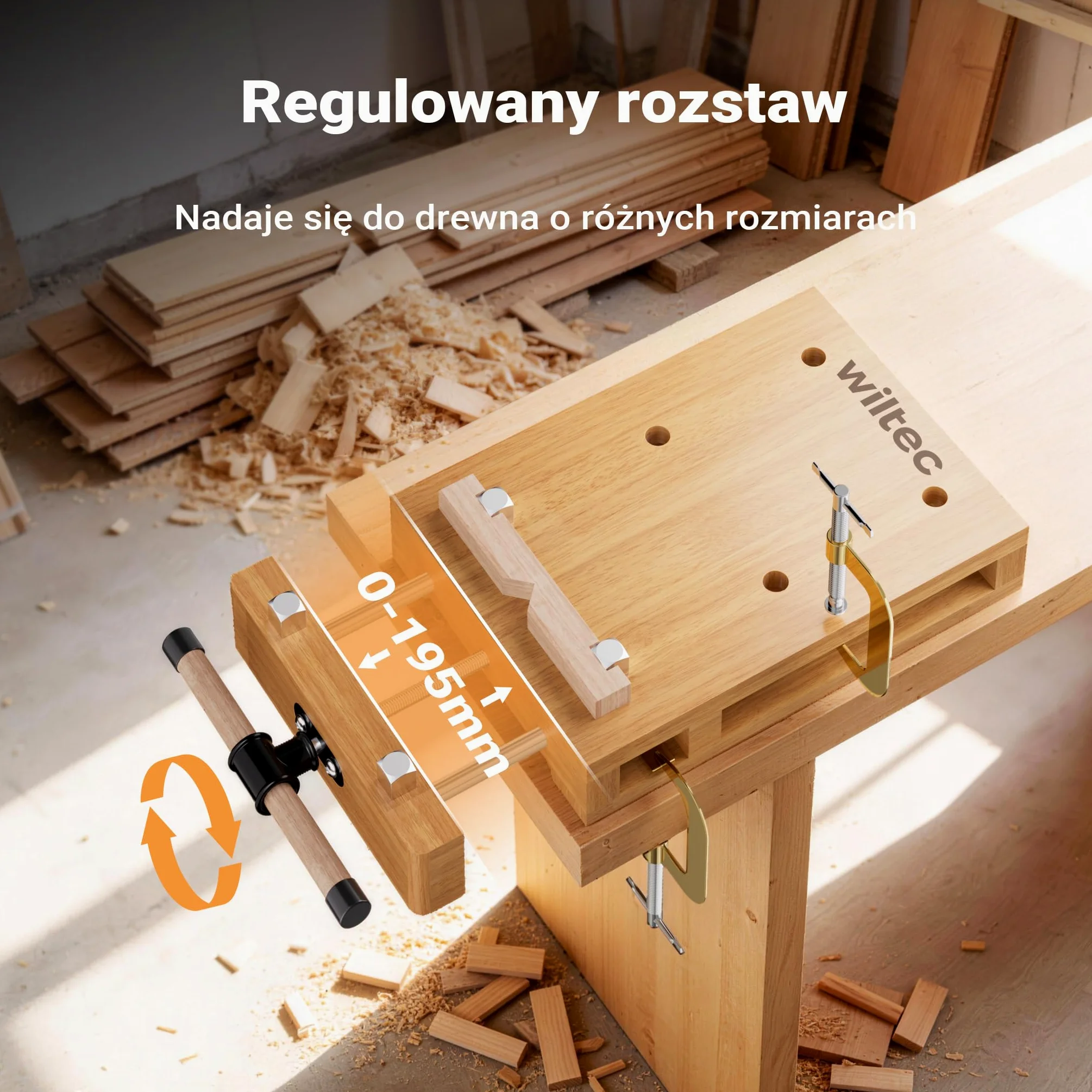 Wiltec Płyta strugarska z imadłem, kompaktowe 45,5 x 28 x 7 cm, mini stół stolarski z 2 zaciskami śrubowymi do mocowania na stole, drewno bukowe