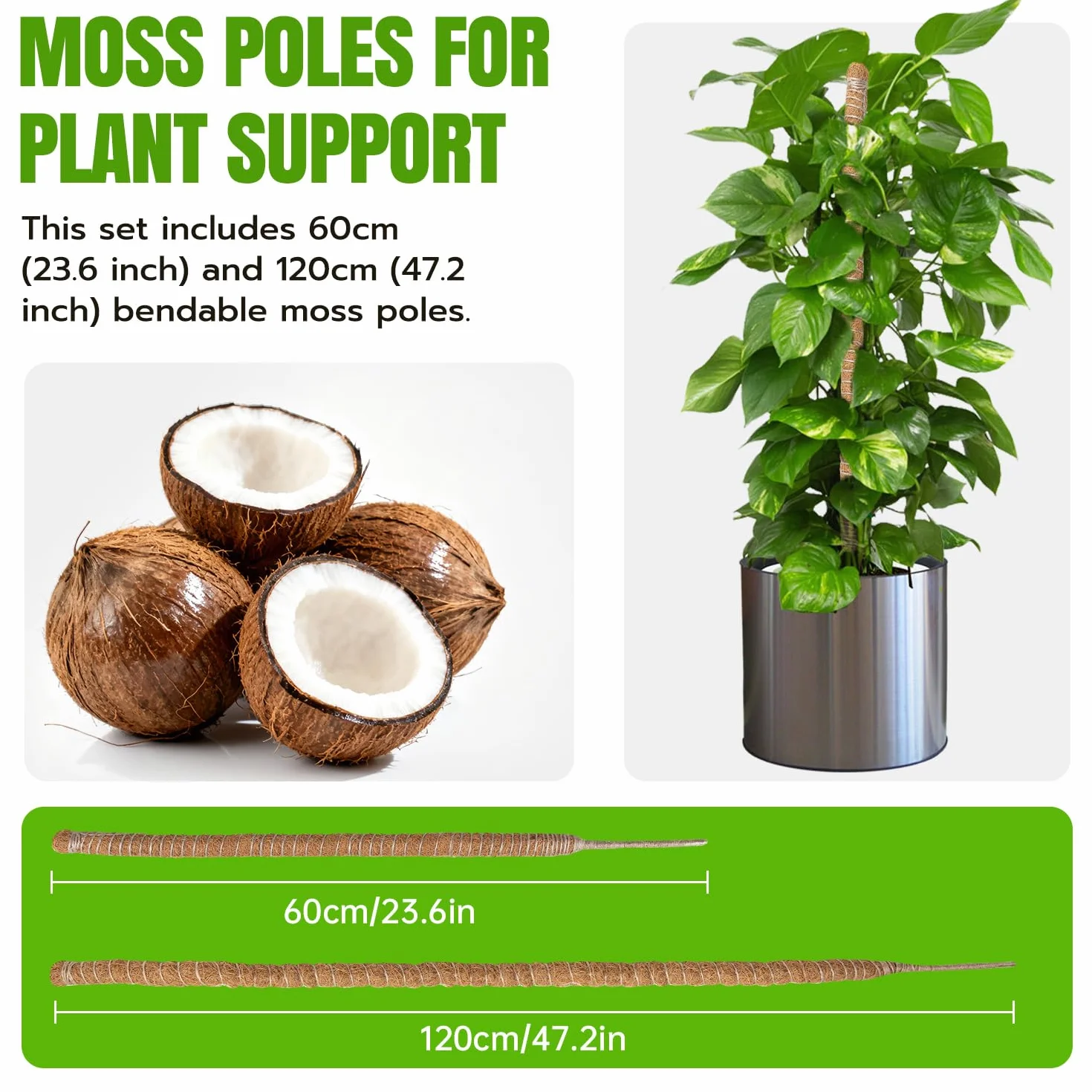 Mcbazel Monstera Moss Słupek do Roślin 60 cm 120 cm Elastyczny Korepetytor Akcesoria Roślin Pnących
