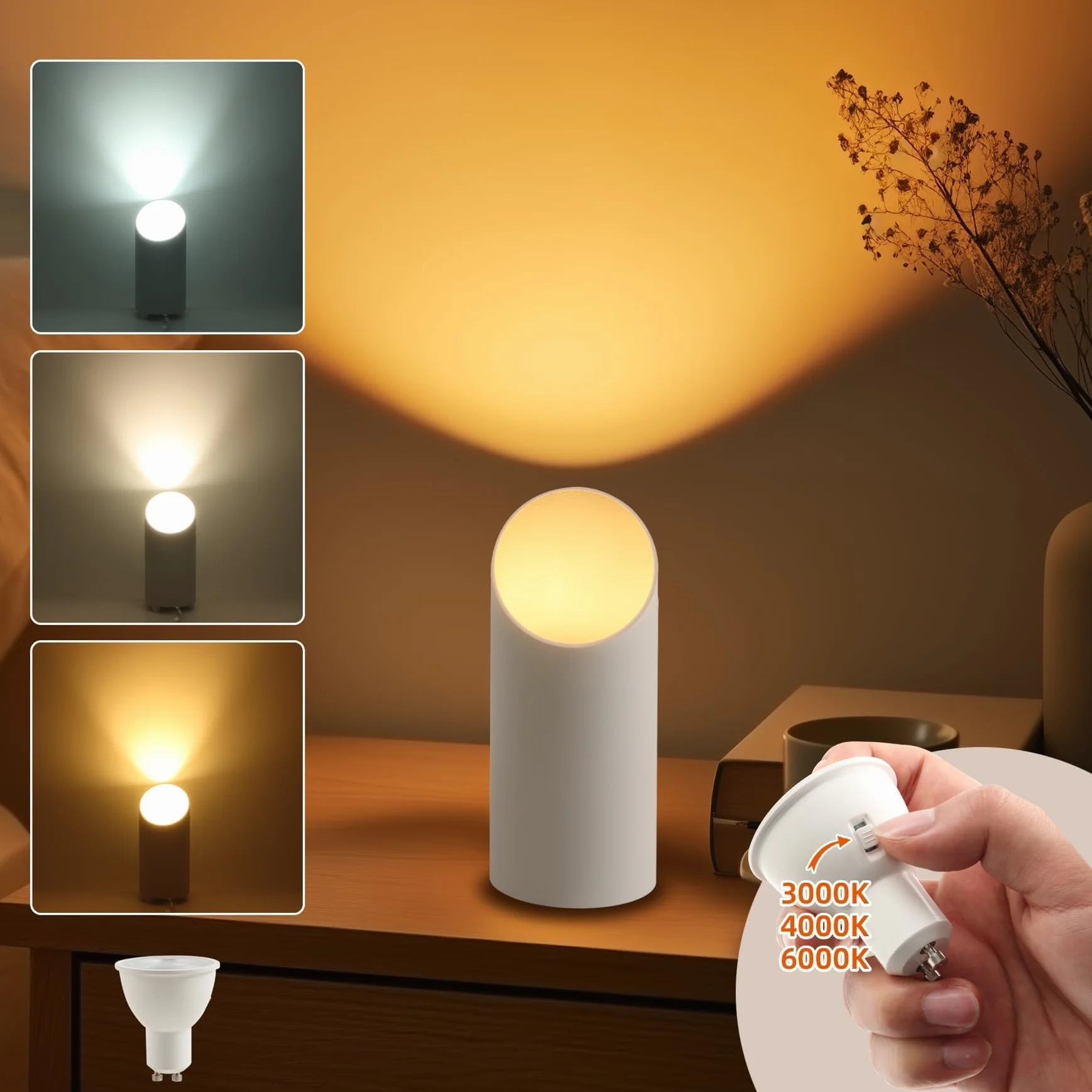 Uplight Lampa podłogowa LED z przełącznikiem nożnym, oświetlenie pośrednie do wnętrz, 3 temperatury barwowe, lampa LED GU10, 6 W, 700 lm, 2 sztuki w zestawie