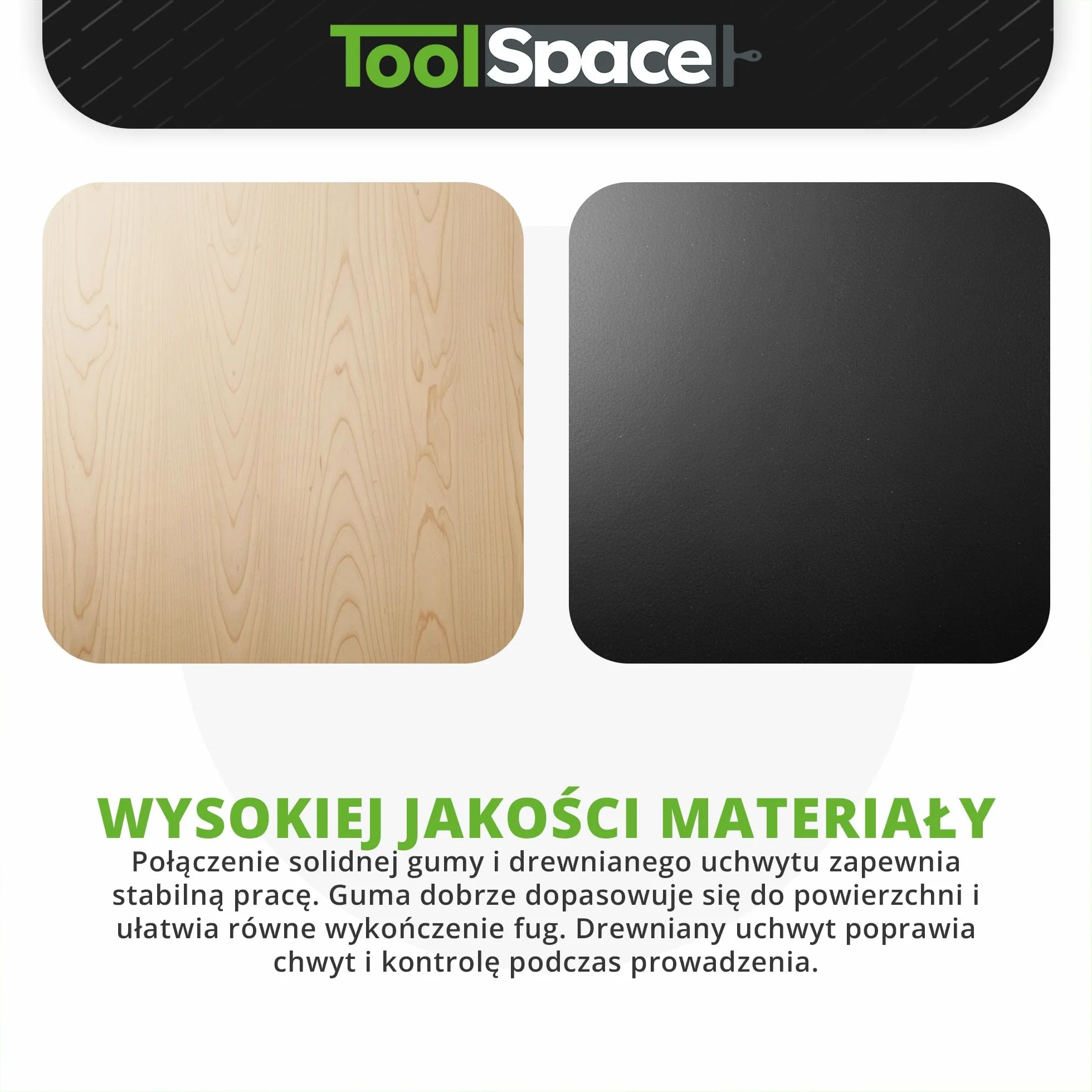 ToolSpace Fugownica - 15 cm - Fugówka, Gumowa Szpachelka do fugowania, do płytek - Narzędzie glazurnicze - Drewniany uchwyt, gumowa część robocza - Elastyczna i Trwała Guma - Precyzyjna Praca
