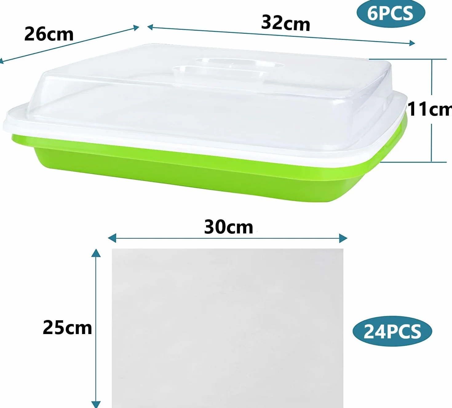 KAHEIGN 6 miseczek na kiełki 32 cm x 26 cm z pokrywką do uprawy fasoli mung lucerny trawy pszenicznej