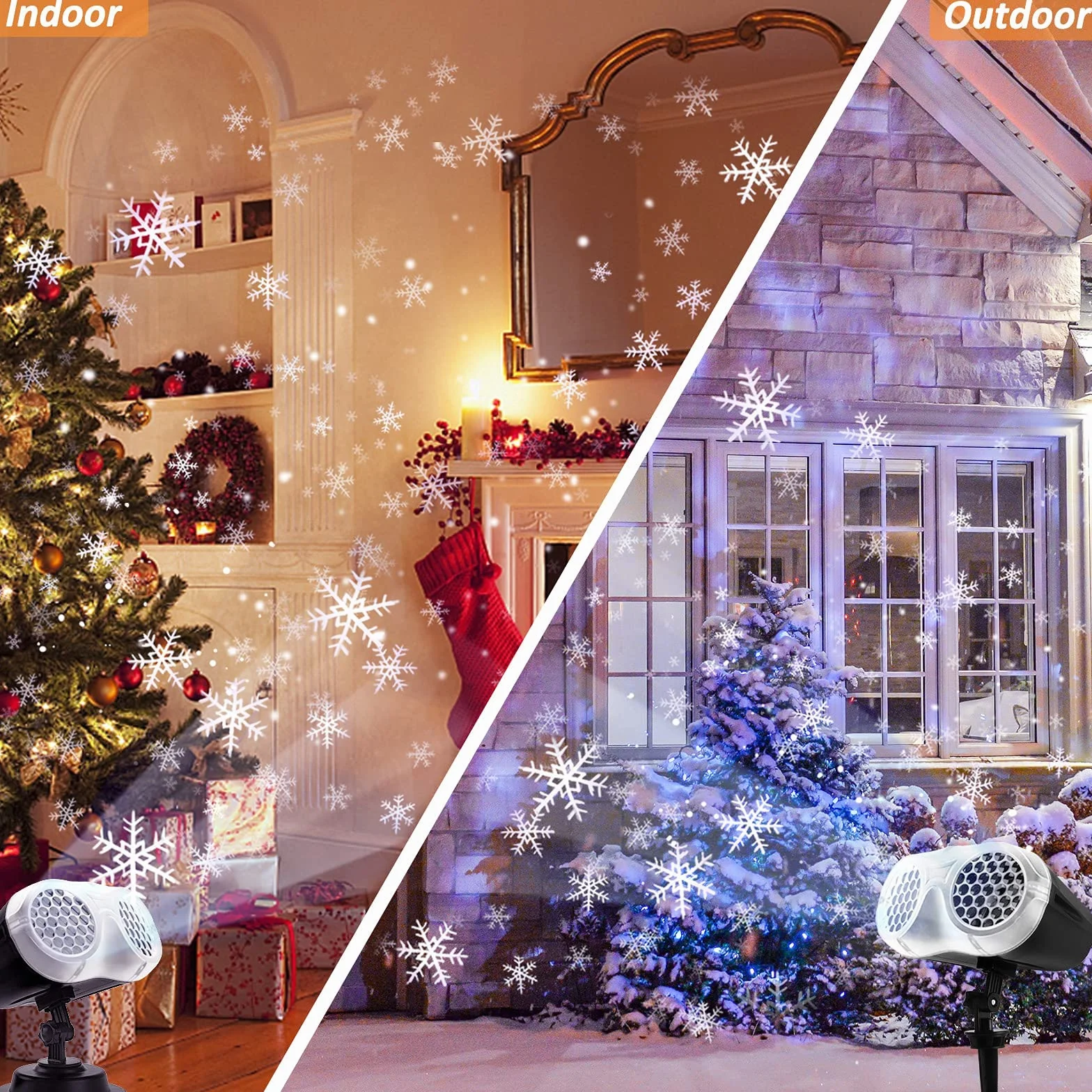 Zewnętrzny projektor bożonarodzeniowy LED Binokularny reflektor Snowfall Efekt śniegu IP65 Wodoodporna lampa projekcyjna z pilotem Dekoracja Boże Narodzenie Wnętrze na Boże Narodzenie Nowy Rok Ogród