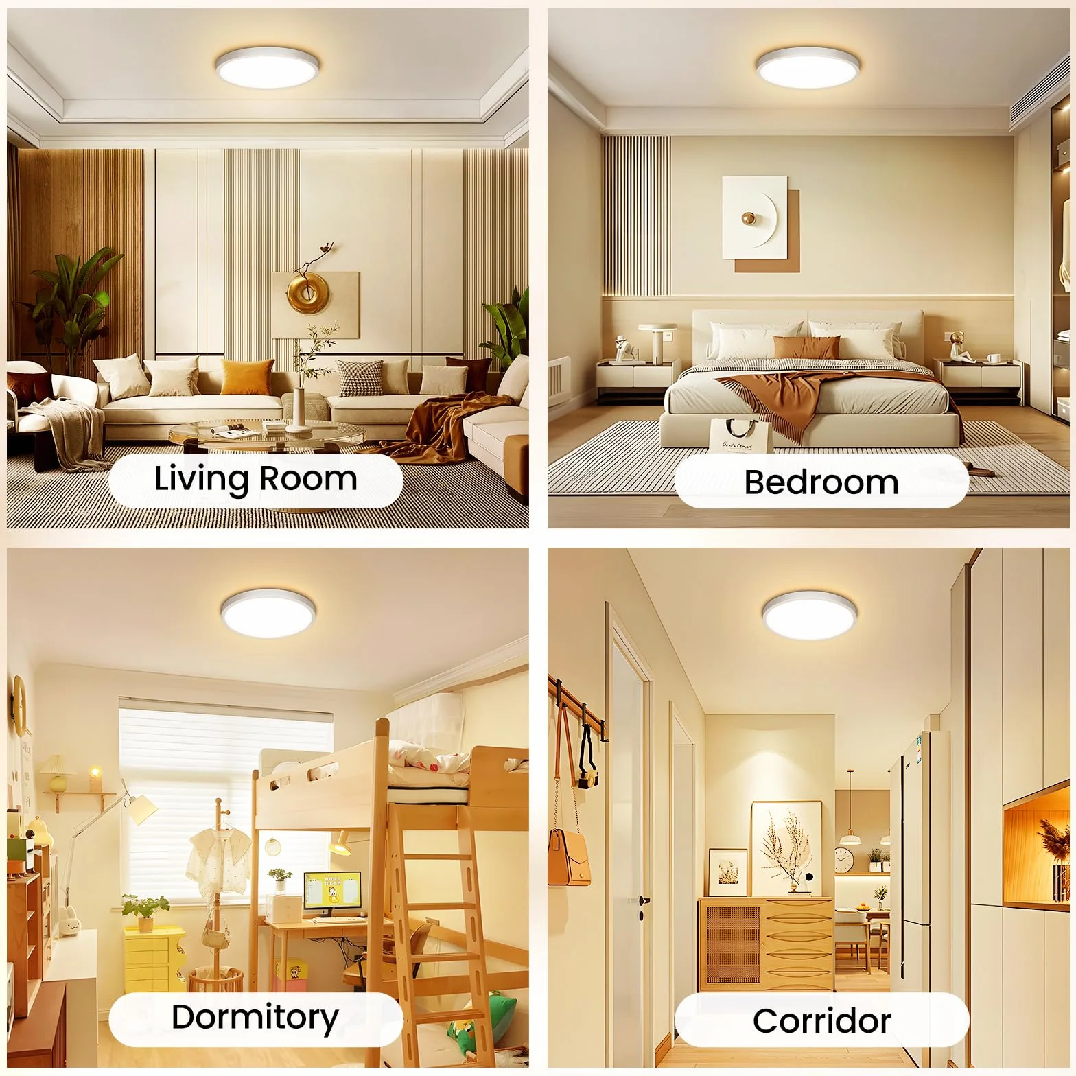 NIBSHOOM Lampa Sufitowa LED, 3000K 18W IP44 Wodoodporna Super Cienka Okrągła Płaska Lampa 1800LM Do Salonu Łazienka Sypialni Kuchni Ø220*H24mm