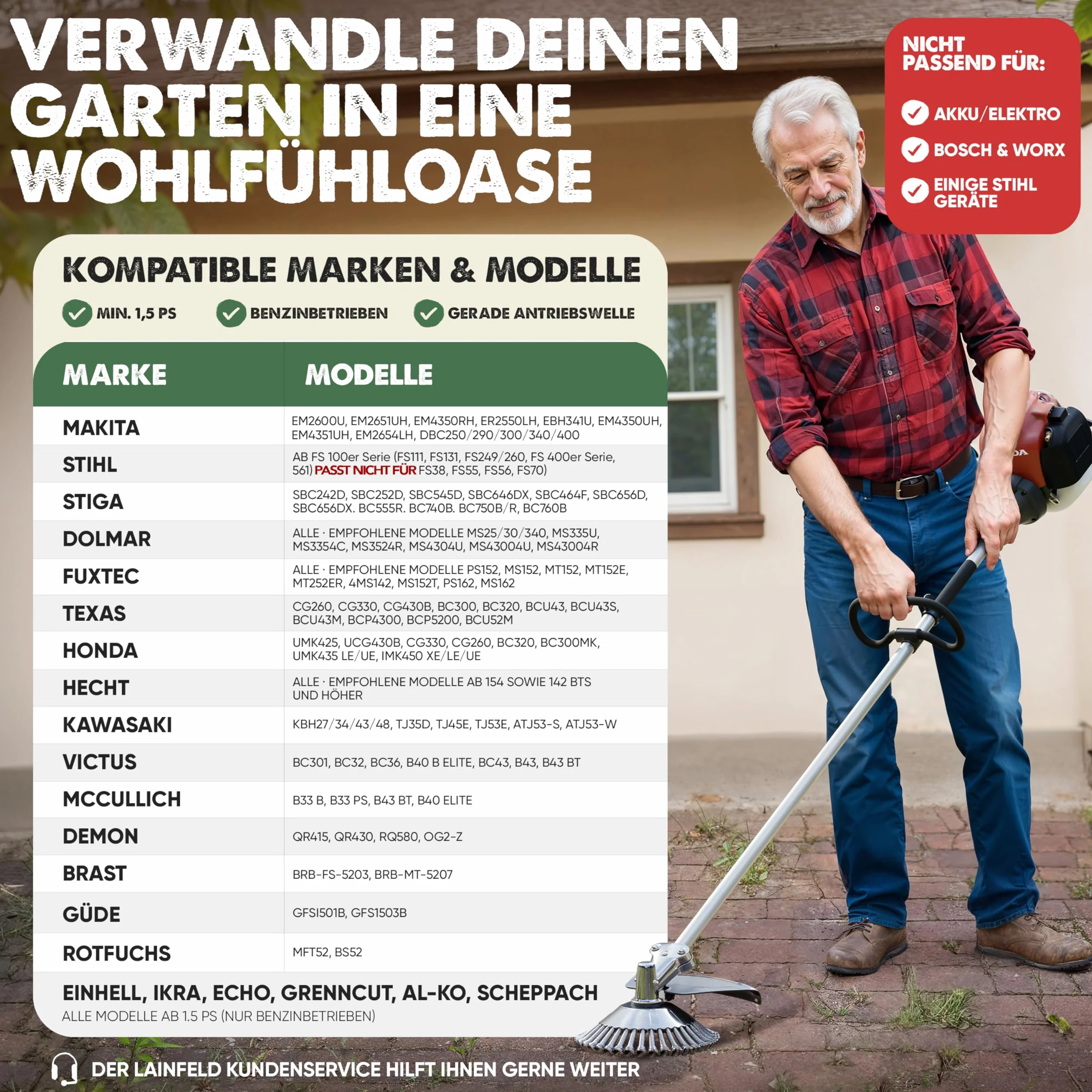 LAINFELD szczotka do chwastów uniwersalna | dopasowanie wraz z adapterem | szczotka do fug z akcesoriami