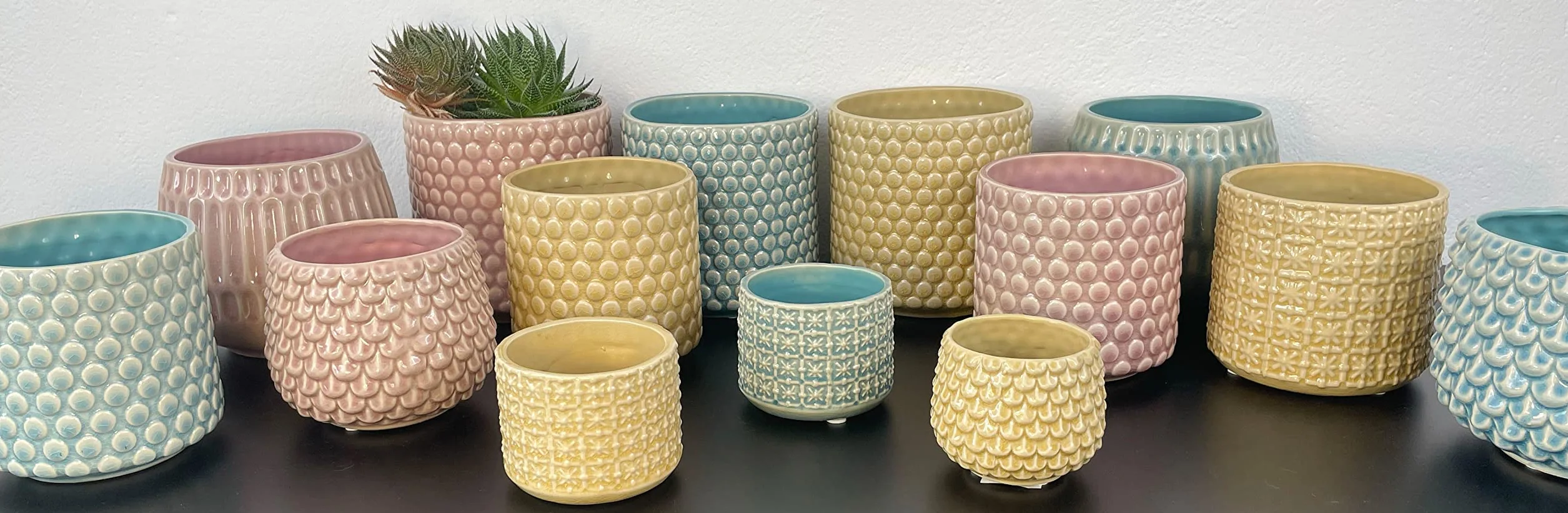 Nordring Doniczka w stylu retro, vintage, na rośliny pokojowe, sukulenty, doniczka Cross S (10 cm Ø), niebieska, ceramiczna