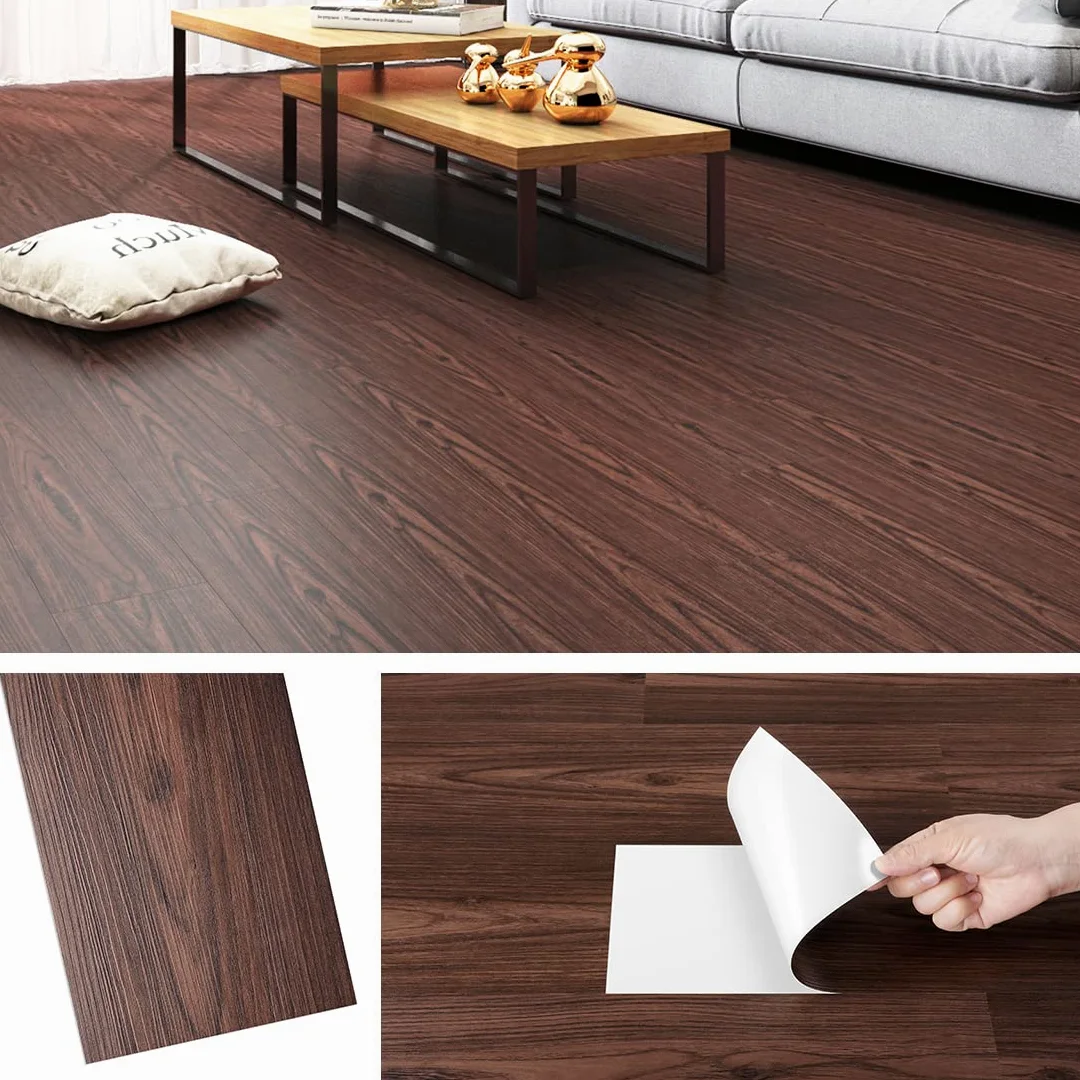Livelynine Podłoga winylowa Samoprzylepna optyka drewna Mahogany PVC Podłoga Samoprzylepna Optyka drewna Retro 90x15CM Płytki PVC Samoprzylepna Kuchnia Łazienka Wodoodporne klejące Schody 4-płytki