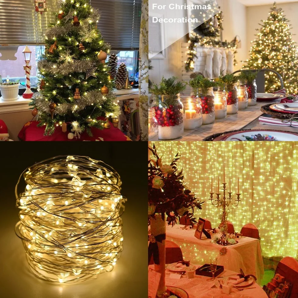 BXROIU Łańcuch świetlny LED na baterie, srebrny drucik, 2 × 50 diod mikro LED, 8 trybów świecenia z pilotem i funkcją timera, dekoracyjne lampki do wnętrz i na zewnątrz (ciepła biel)