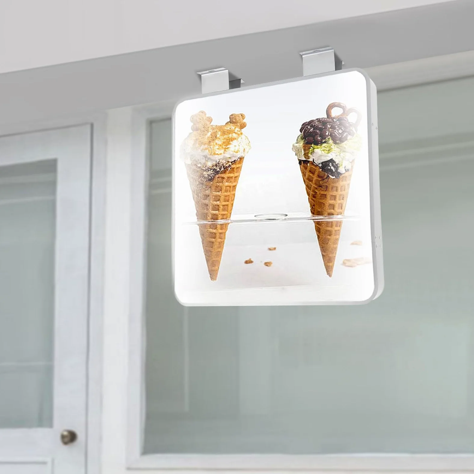 Skrzynka świetlna LED, dwustronna, 60 x 60 x 14 cm, stop aluminium, wodoszczelna IP65, nowoczesna, 16 W, do sklepów i restauracji