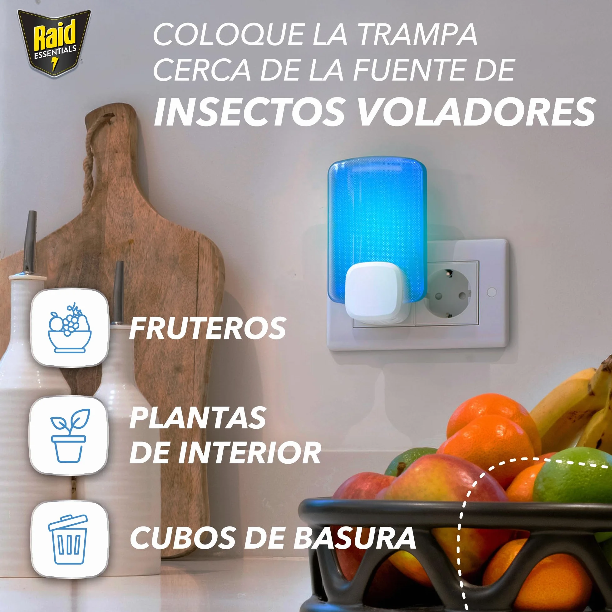 Raid Essentials 2 x zamiennik pułapki LED na muchy, muchy owocowe i mole, ochrona 24/7