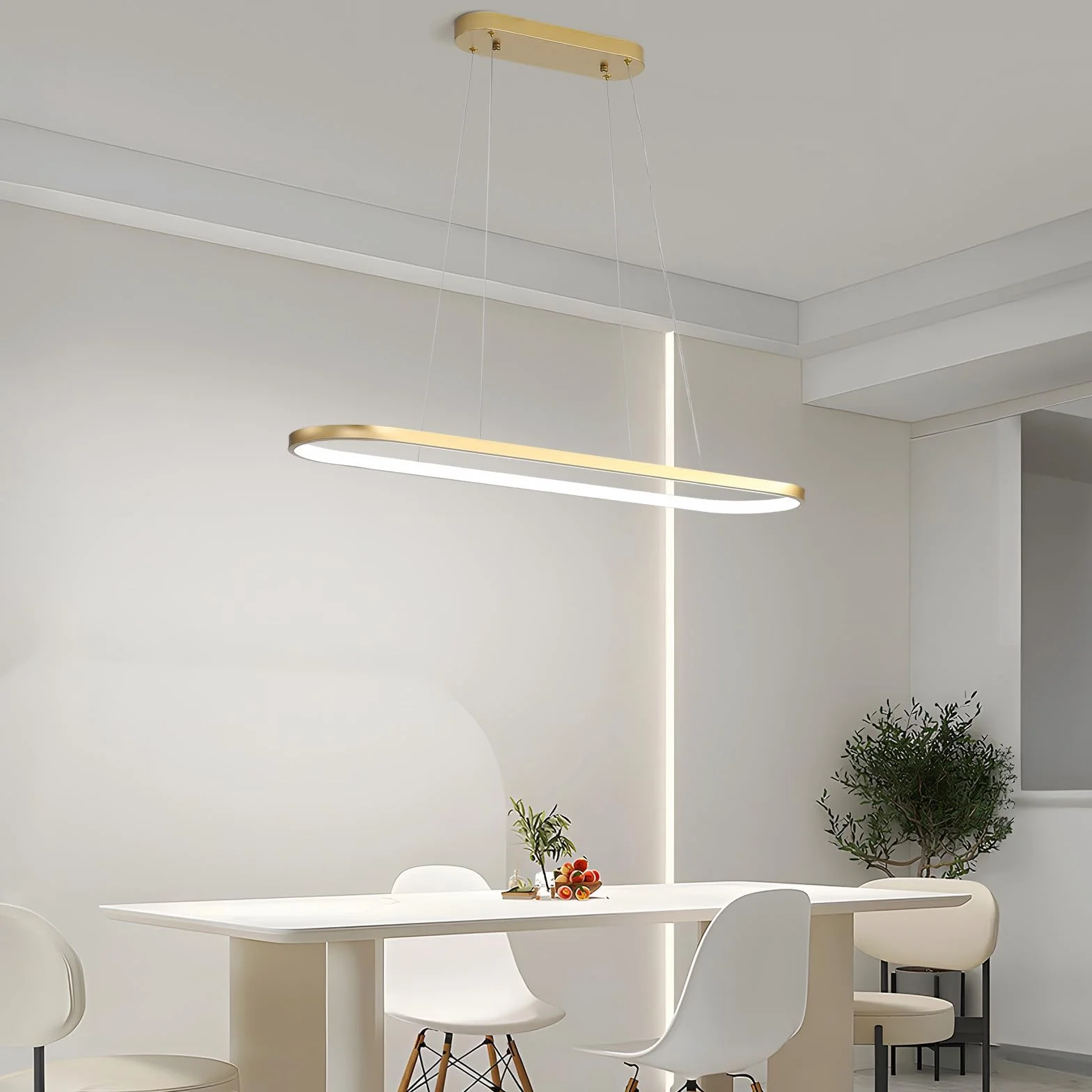 Owalna lampa wisząca LED z możliwością regulacji jasności, wisząca lampa z pierścieniem, lampa wisząca z możliwością regulacji wysokości, nowoczesna lampa stołowa z pilotem, regulowana