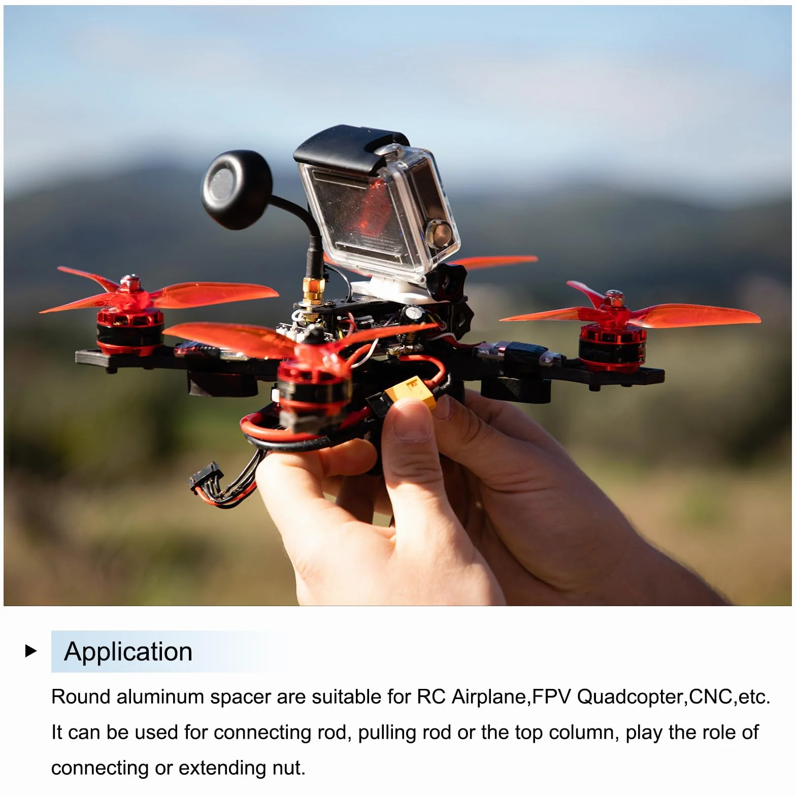 QUARKZMAN Okrągła aluminiowa kolumna dystansowa, okrągłe elementy dystansowe M3x40 mm, zestaw dystansowy do samolotów RC Quadcopter FPV CNC czarny 5 szt