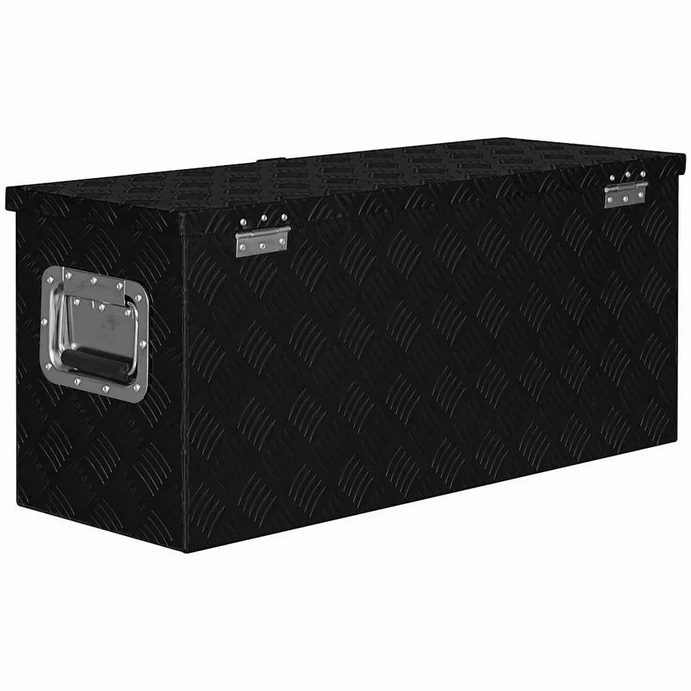 Aluminiowa skrzynka czarna 80 x 30 x 35 cm z zamkiem antykradzieżowym, nierdzewna, lekka, trwała, skrzynka narzędziowa do warsztatu, garażu, gospodarstwa domowego, skrzynki asortymentowej
