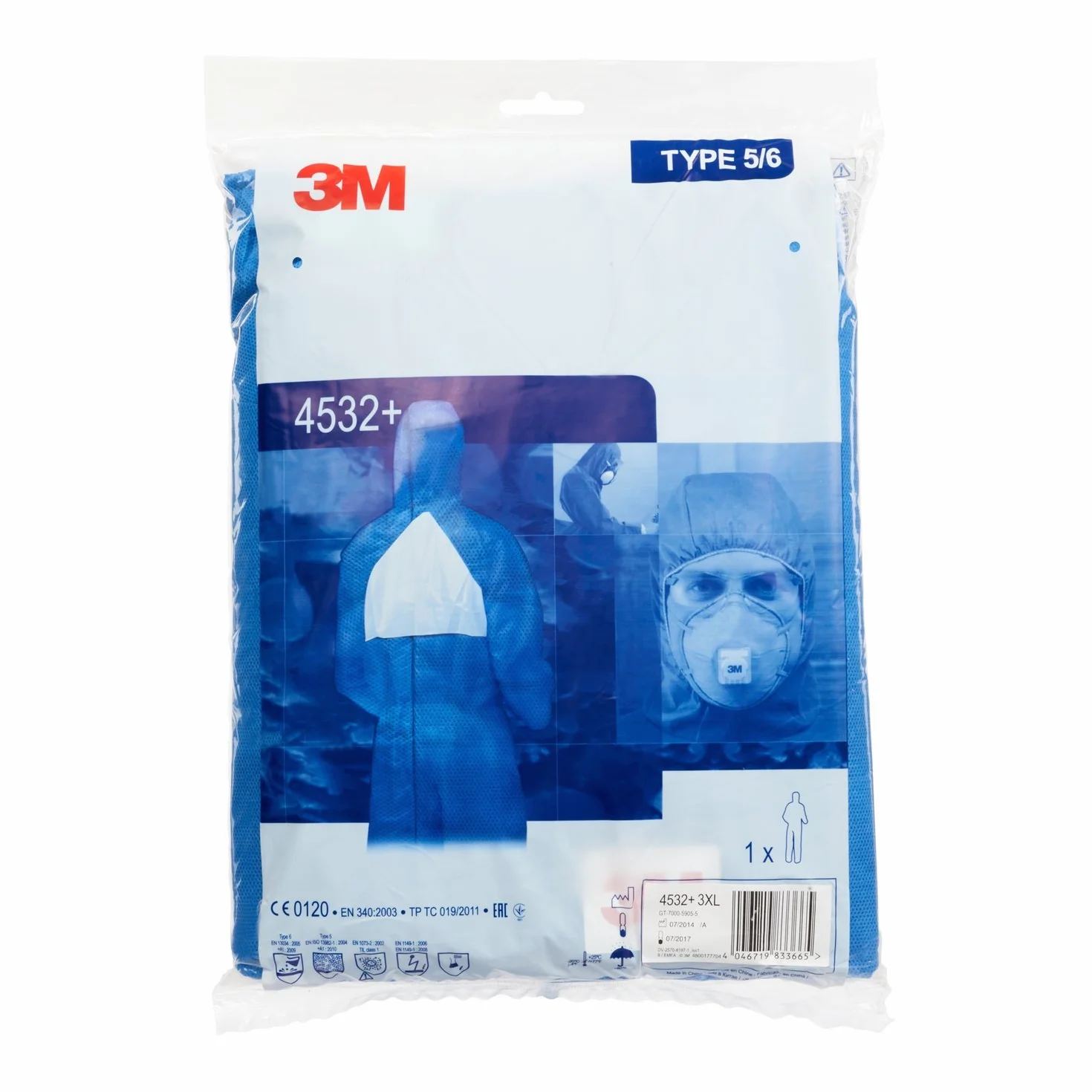 3M 4532 + B3X kombinezon ochronny, typ 5/6, rozmiar 3XL, niebieski z jasnoniebieskim panelem na plecach