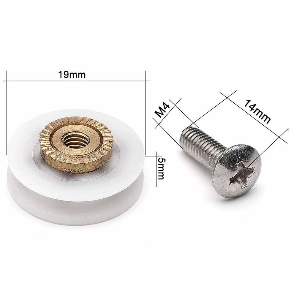 YUANQIAN Zapasowe rolki do drzwi prysznicowych, prowadnice, koła V, rowkowane, średnica 19 mm, YQ19 (rowkowane V 19 mm, 4 szt.)