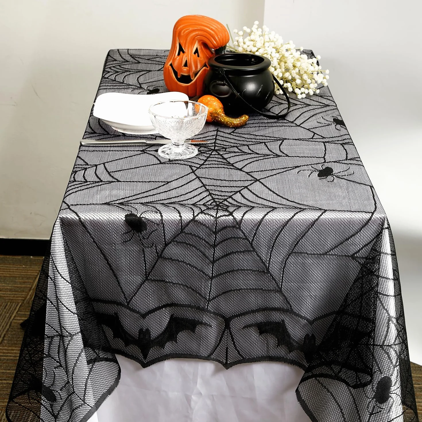 KINBOM Obrus Halloween 122 x 244 cm Prostokątny pająk Pajęczyna Tkanina